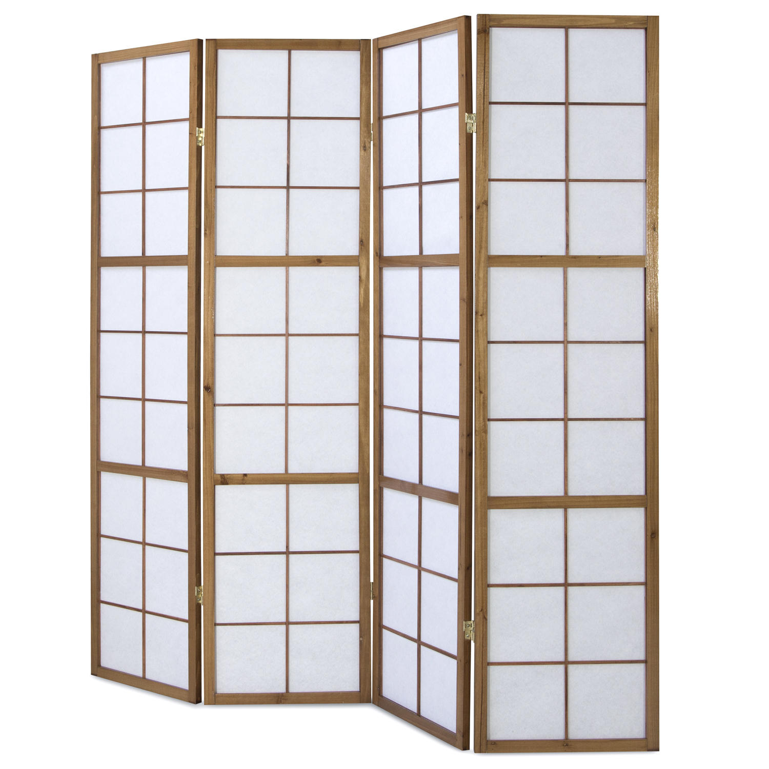 Paravent Brown Shoji Rice Paper White | 4-panel | Wood | Room Divider Partition Privacy Screen