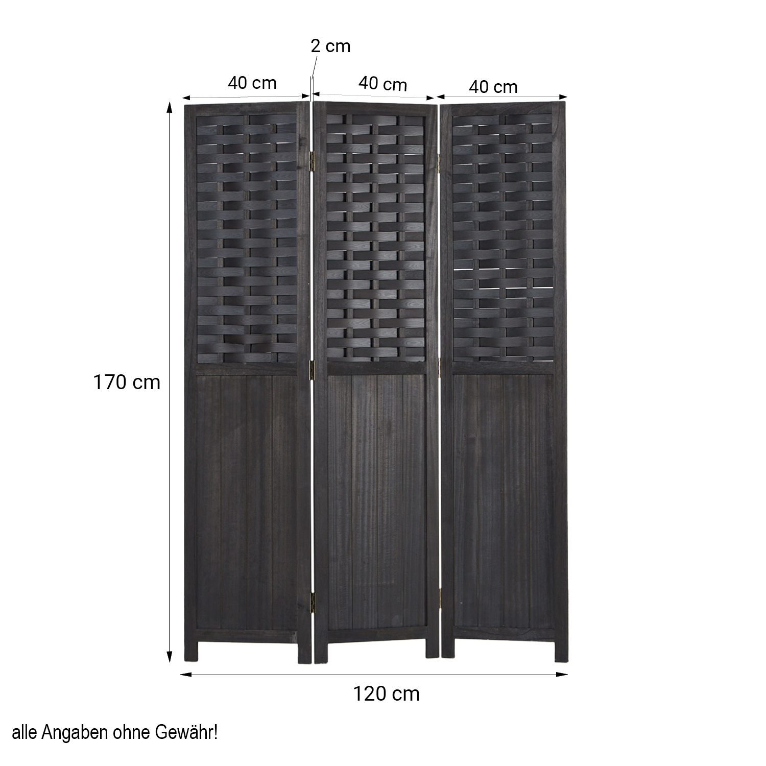 Paravent Black Rattan-Style | 3-panel | Wood | Room Divider Partition Privacy Screen