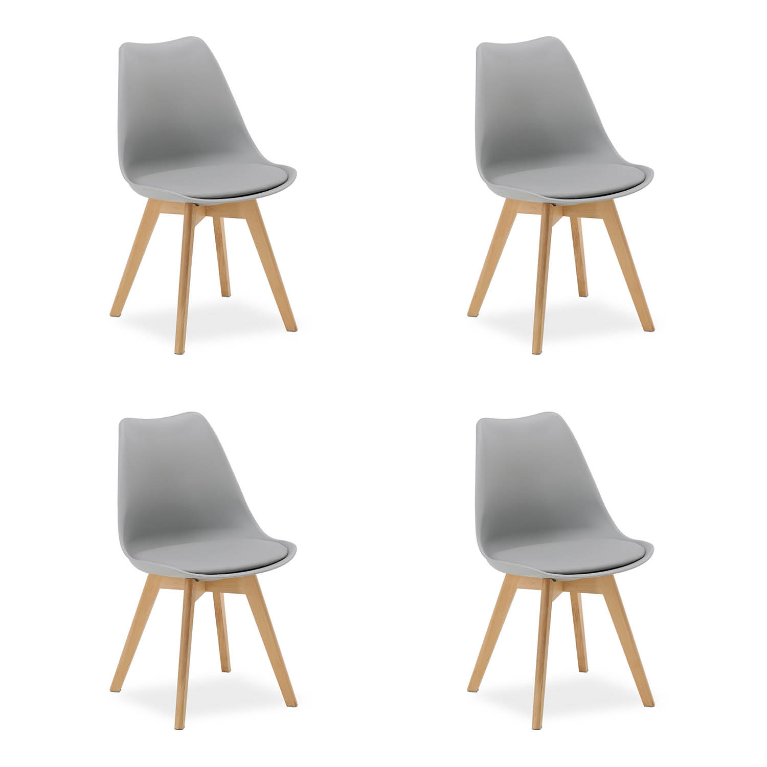 4 Grey Dining Chairs – Modern Plastic Design Chair with Wooden Legs | Set of 4 Contemporary Kitchen & Dining Chairs