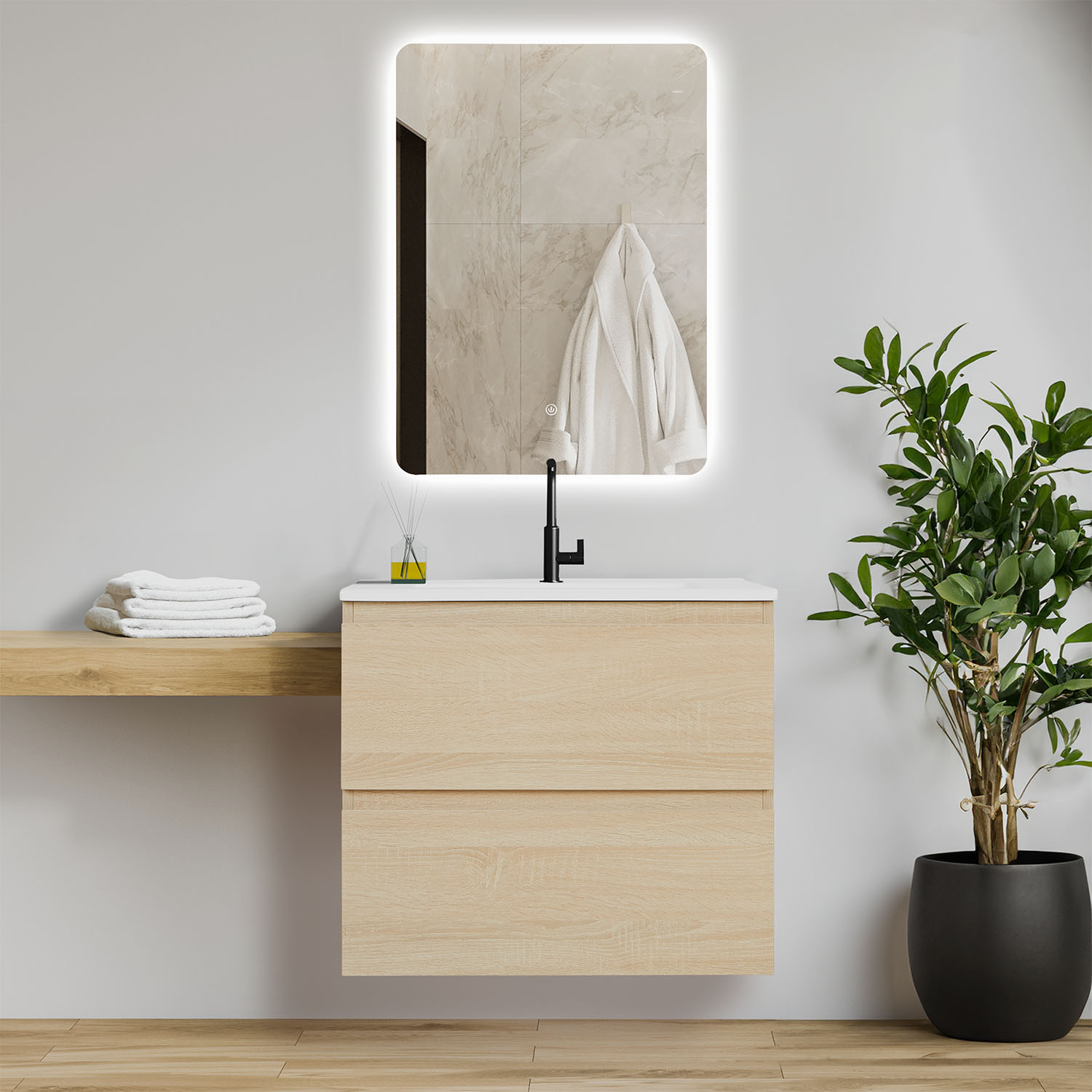 Bathroom cabinet 60 80 120 cm Wood Oak Storage Vanity unit Bathroom furniture Sink unit Washroom wall cabinet Bathroom mirror