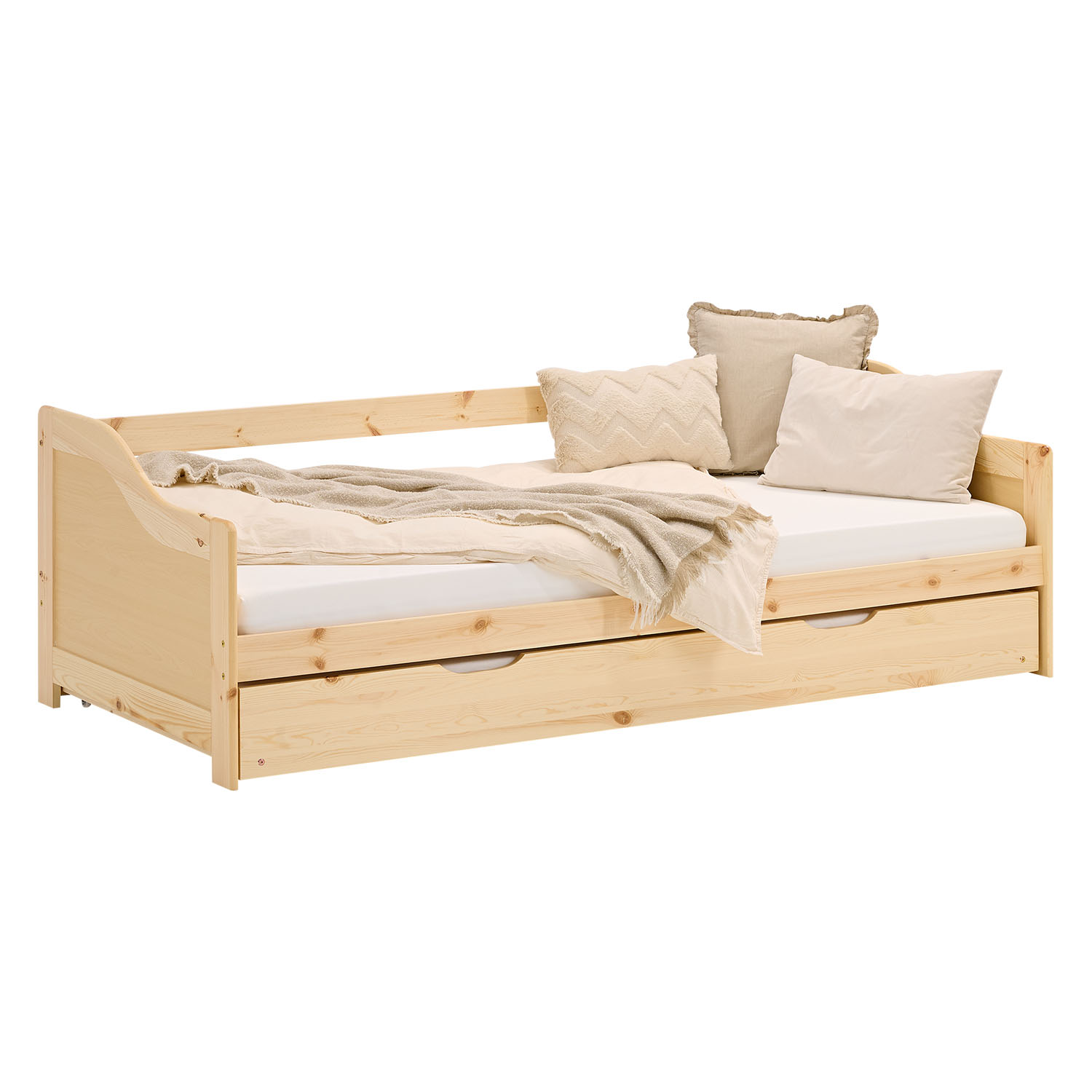 Wood Bed 90x200 cm Natural | Extendable | Cabin Bed | with Mattress | Kids Youth Guest Bedroom
