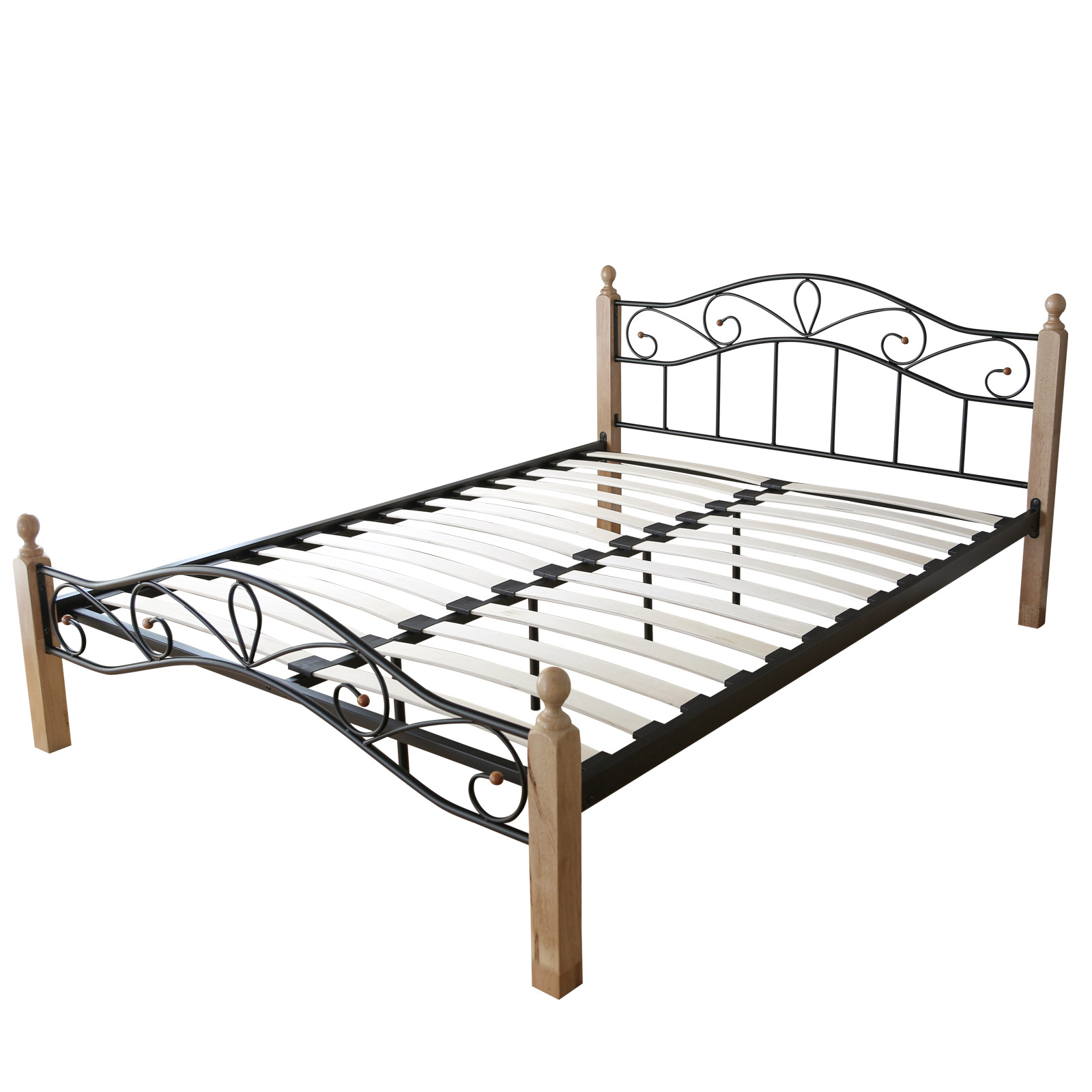 Metal bed 140 160 180 x 200 Bed frame with slatted frame Double Bed Wood Black Brown Natural Metal Bed Iron Bed Double 160 x 200 Wood Slatted black natural bed frame 920