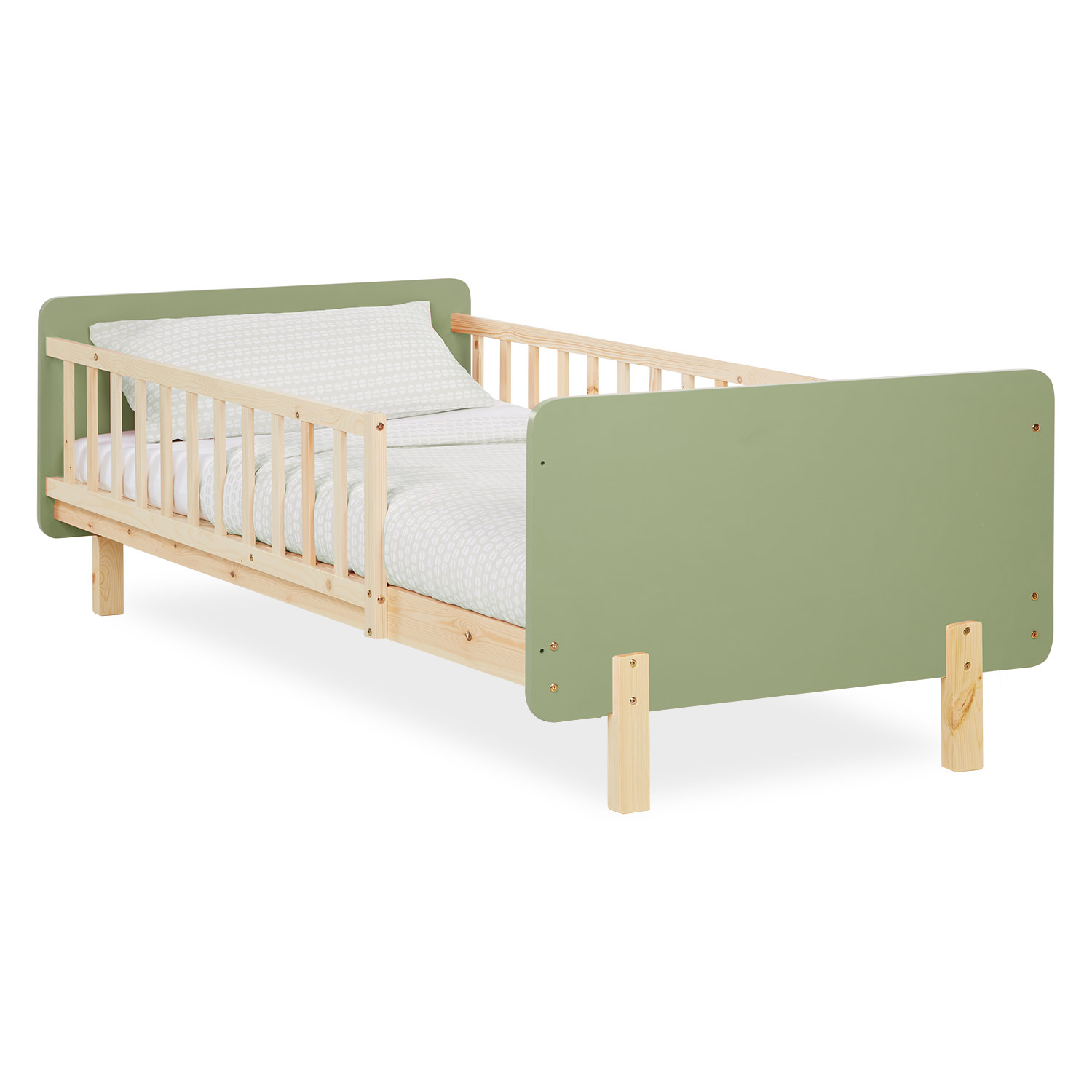 Single bed 90x200 cm White Green Red Wooden Bed frame Toddler bed with safety rail Kids bed Childrens bed Mattress Slatted frame