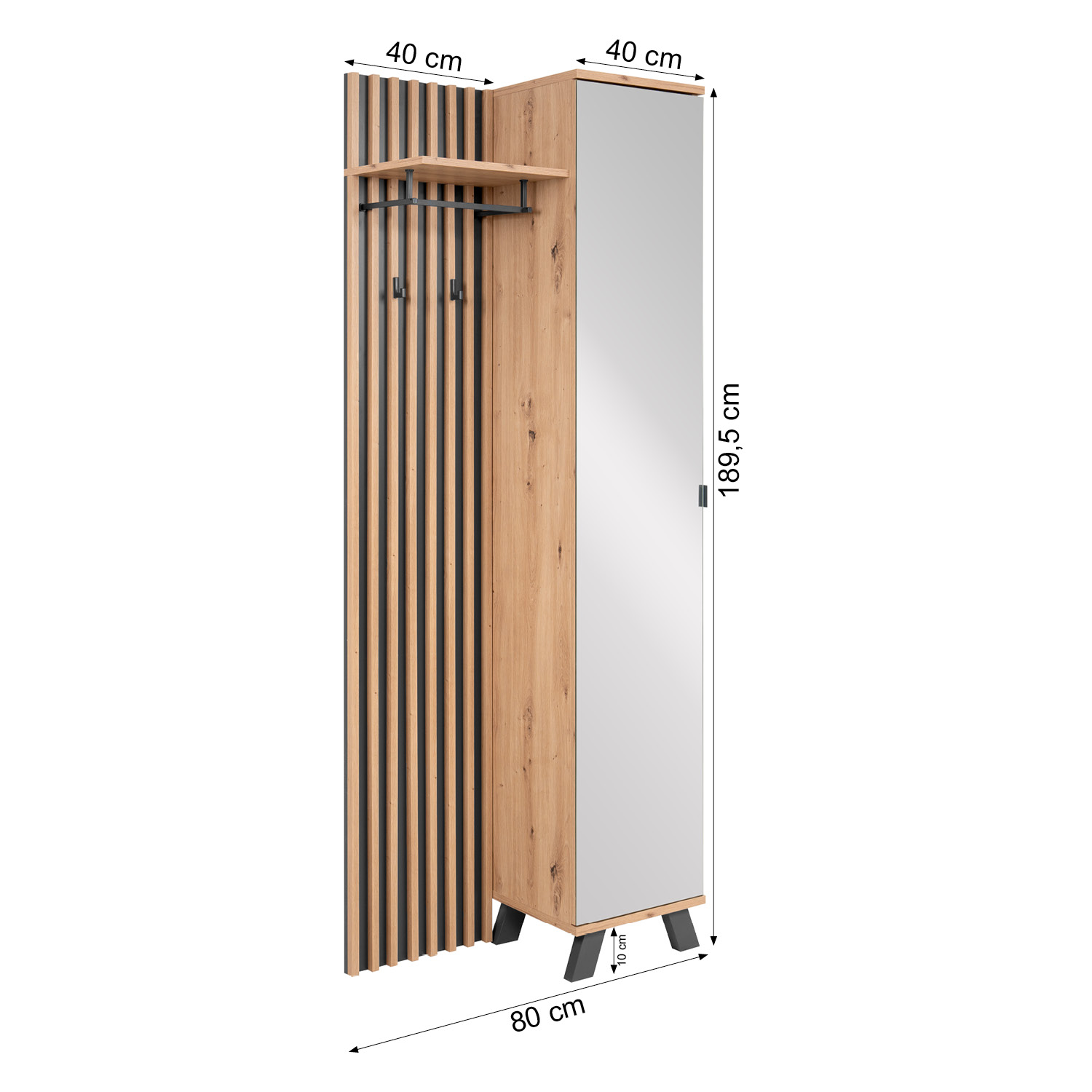 Industrial Look Wardrobe Hallway with Mirror Furniture Hall Unit Hallway Wardrobe Oak Wood 3D Wall Panel Entryway Coat Rack