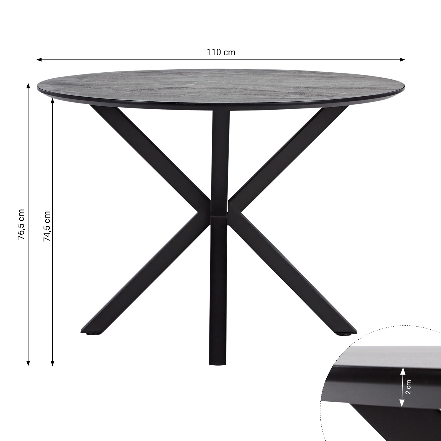 Dining set | 3-piece set upholstered chairs grey | dining table grey black metal frame round 110 cm