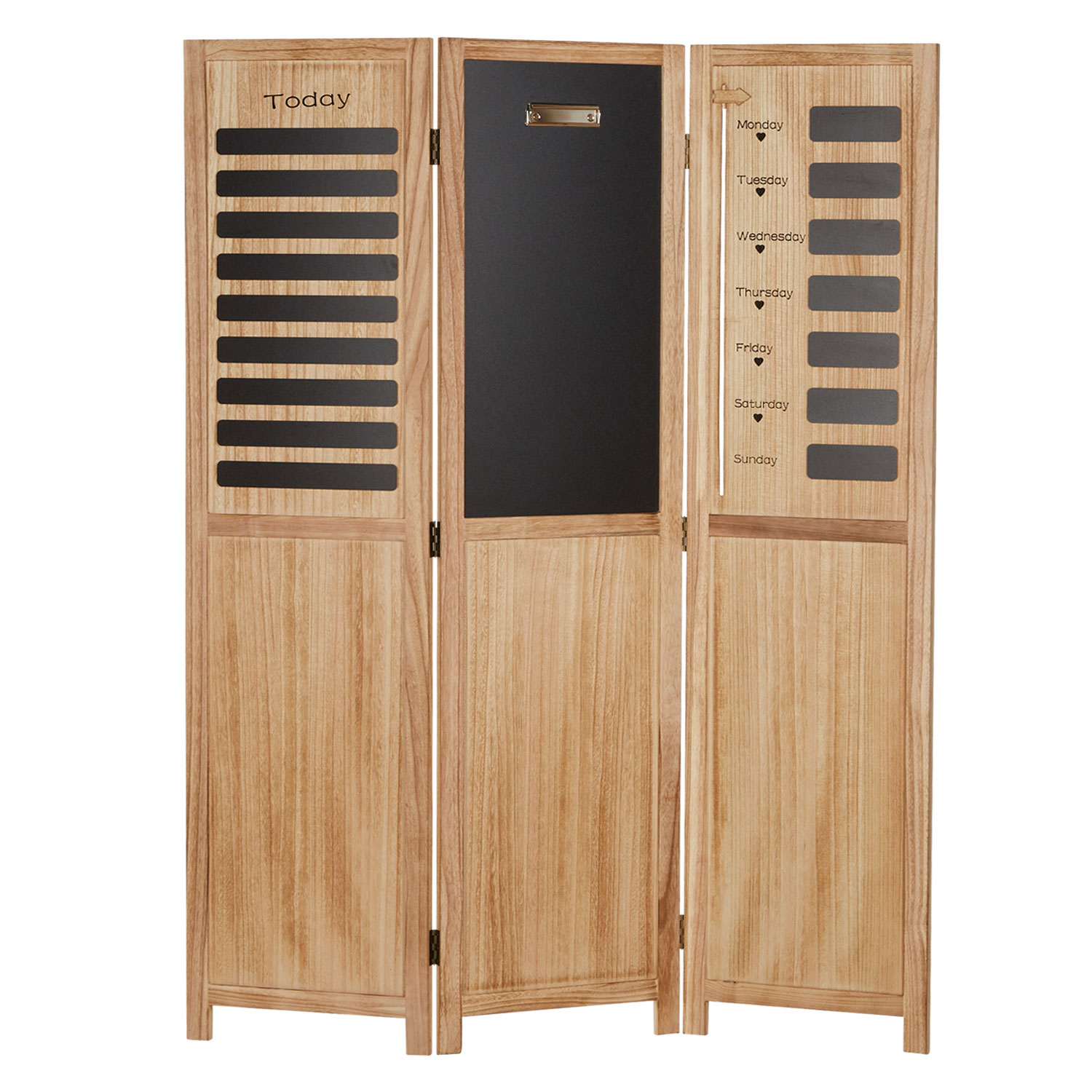 "Nature" Screen with Whiteboard Panels – 3-Piece Set, Wooden Room Divider & Writeable Memo Board