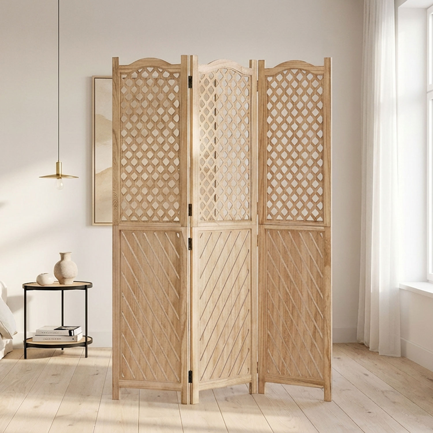 Paravent Natural Various Patterns | 3-panel | Wood | Room Divider Partition Privacy Screen
