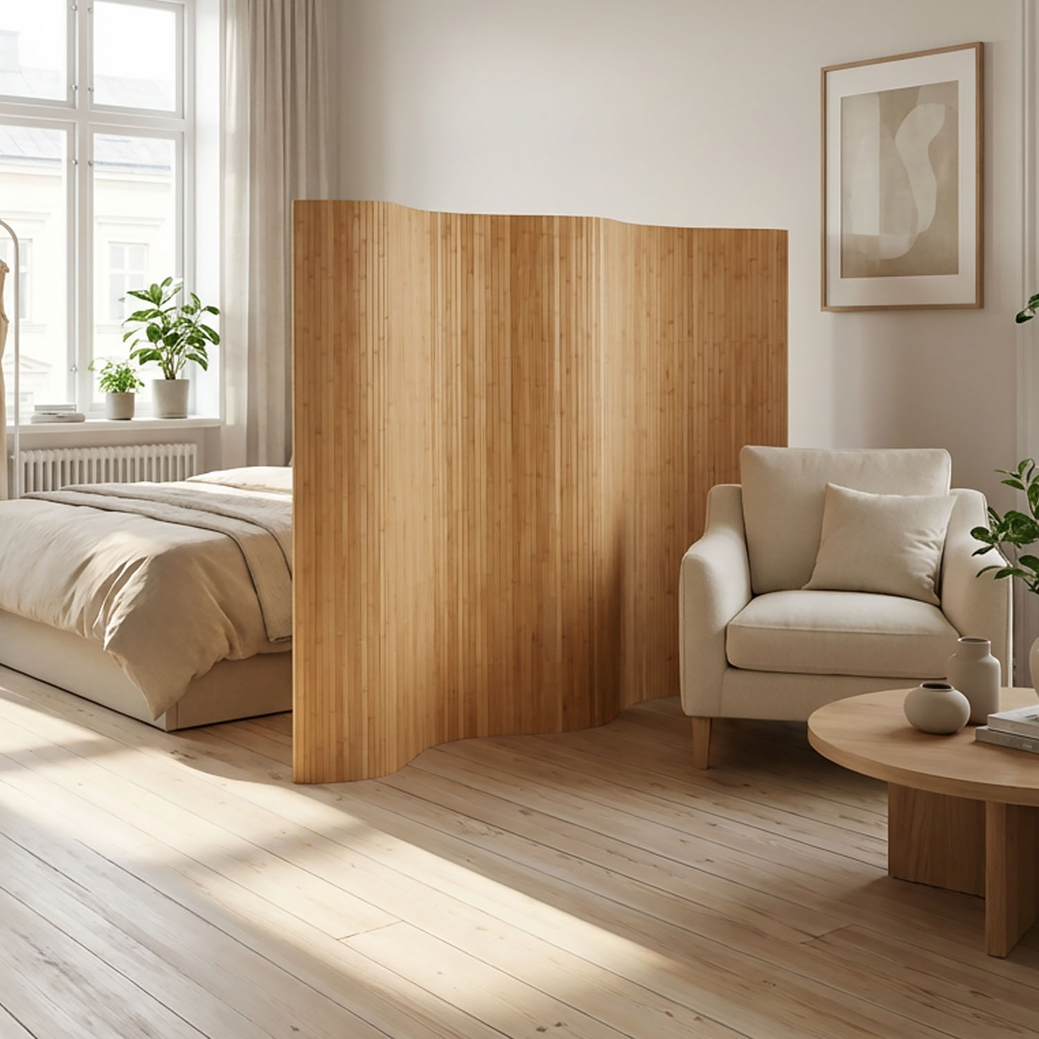 Paravent Bamboo Height 145 cm Brown | Room Divider | Partition Privacy Screen