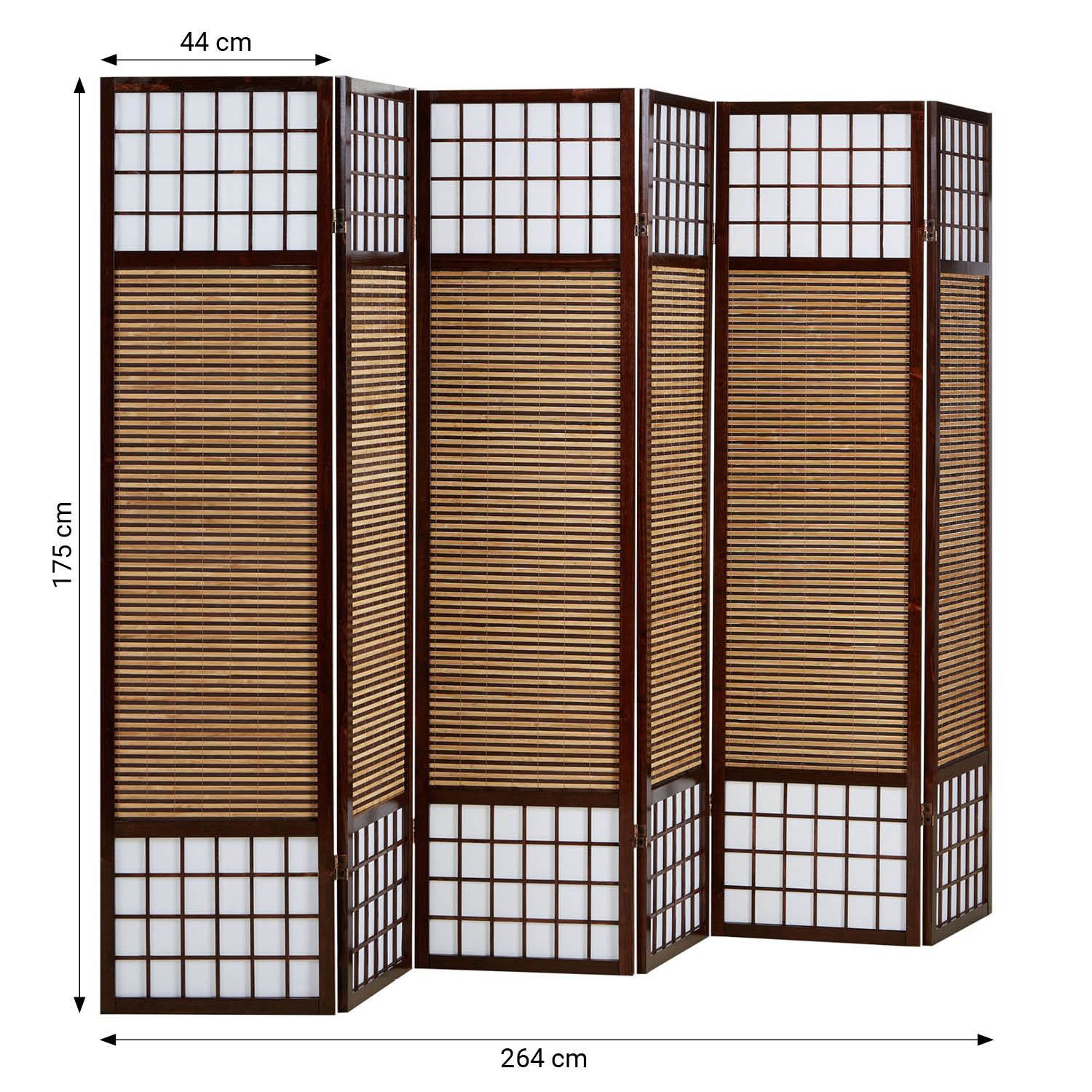Paravent Brown Bamboo Shoji Rice Paper White | 6-panel | Wood | Room Divider Partition Privacy Screen