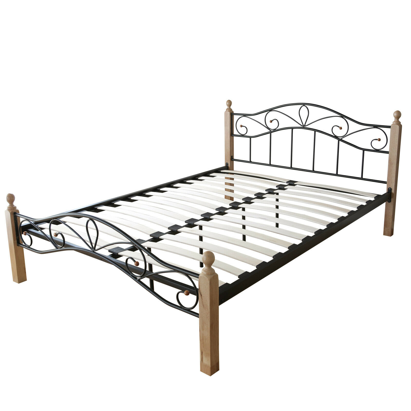 Metal Bed Iron Bed Double 160 x 200 Wood Slatted black natural bed frame 920 Metal Bed Iron Bed Double 160 x 200 Wood Slatted black natural bed frame 920