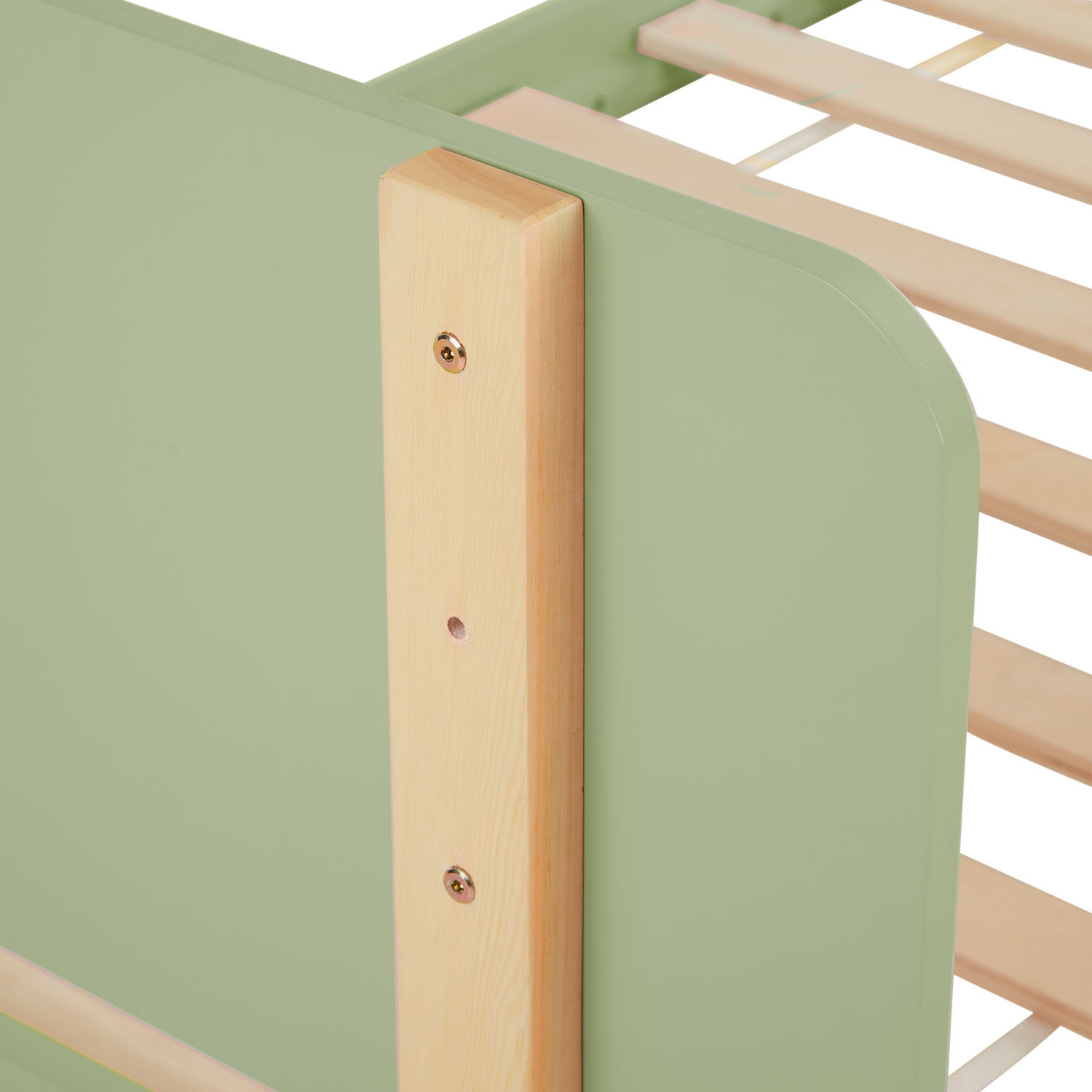 Wood Bed 90x200 cm Green Natural | Retro Bed | Single Bed | with Slatted Frame | Kids Youth Guest Bedroom