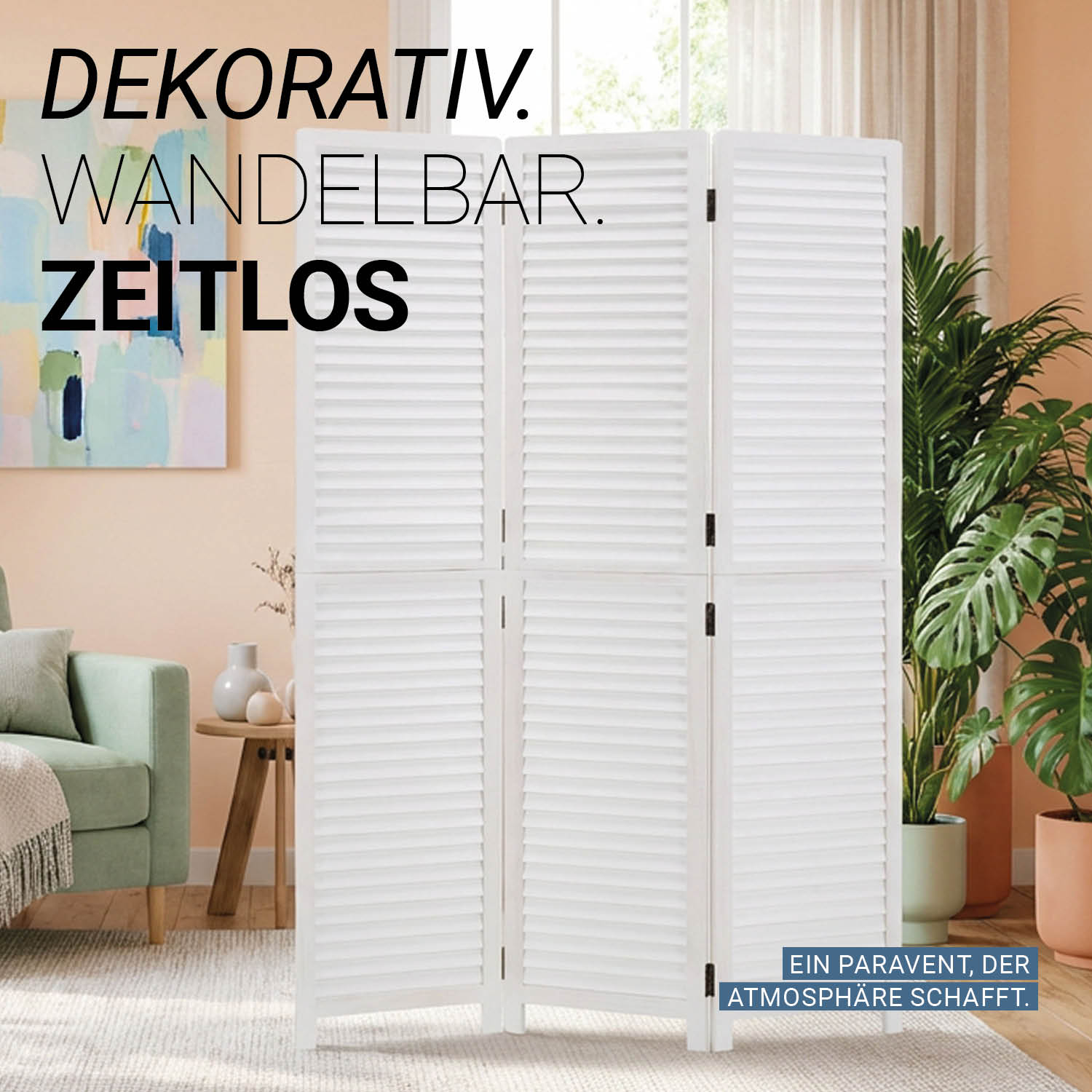 Paravent White Wooden Slats | 3-panel | Wood | Room Divider Partition Privacy Screen