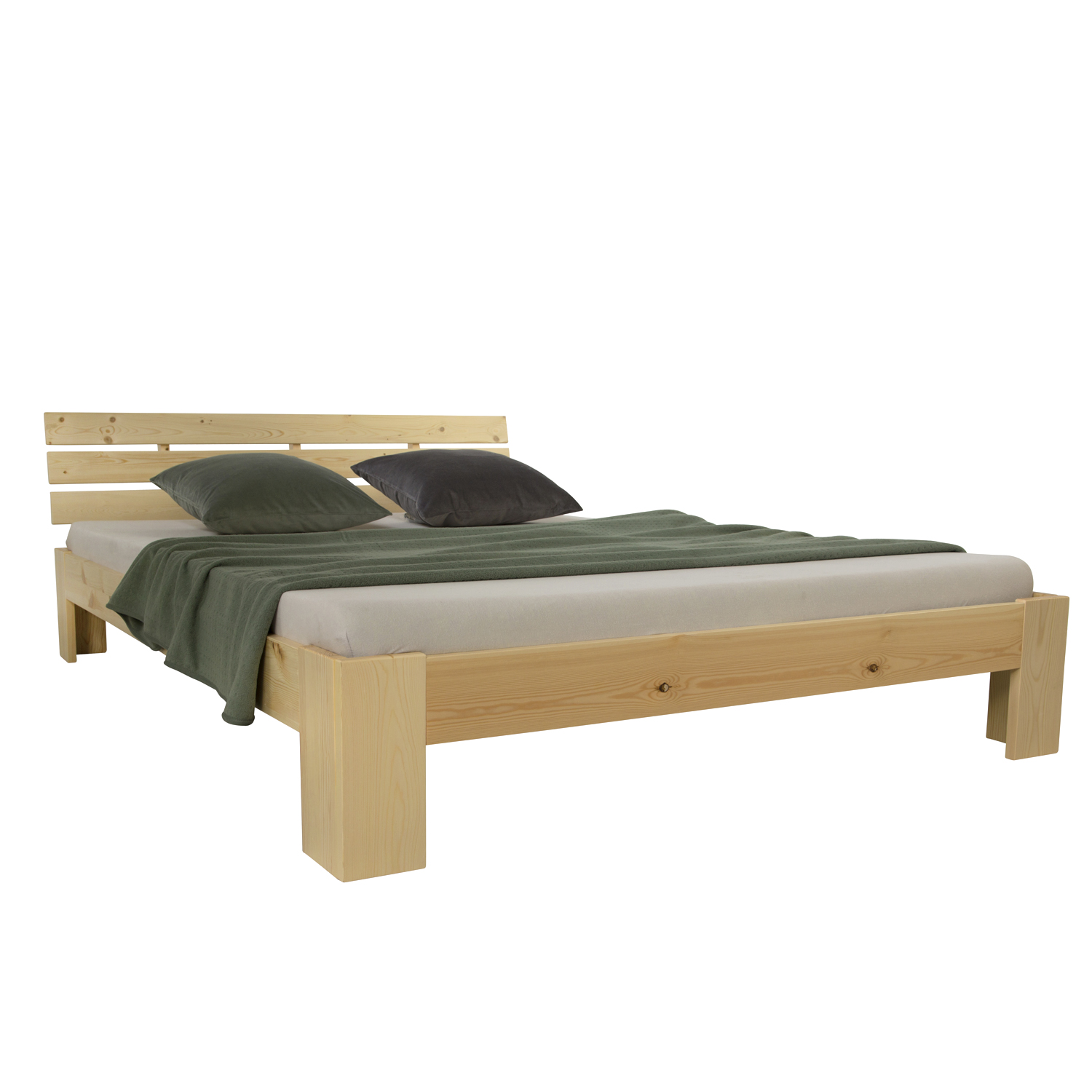 Lit double avec matelas et sommier 120x200 Lit naturel pin massif Cadre de lit en bois Lit futon