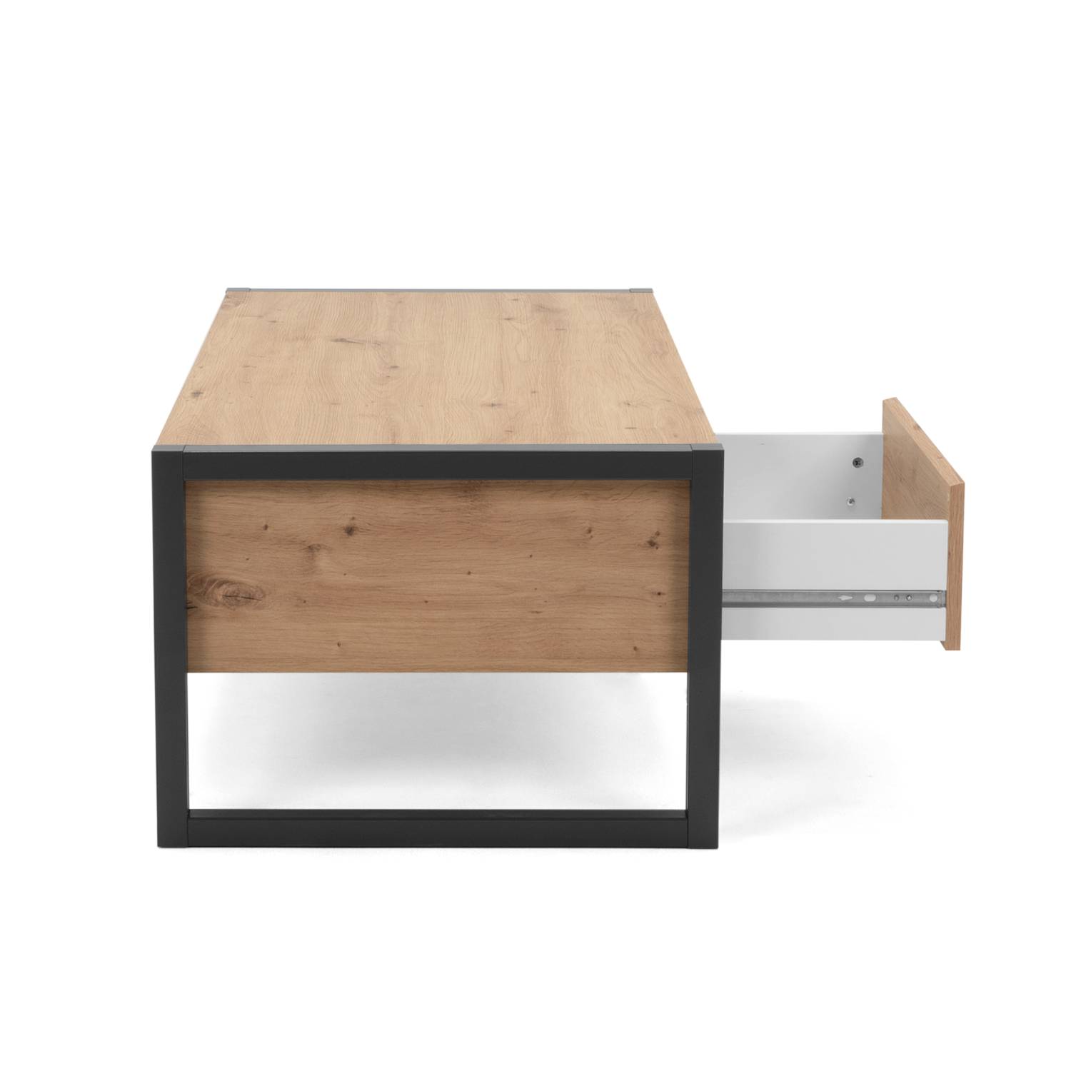 Coffee Table Living Room Table 1 Drawer Storage Wooden Table Grey Natural