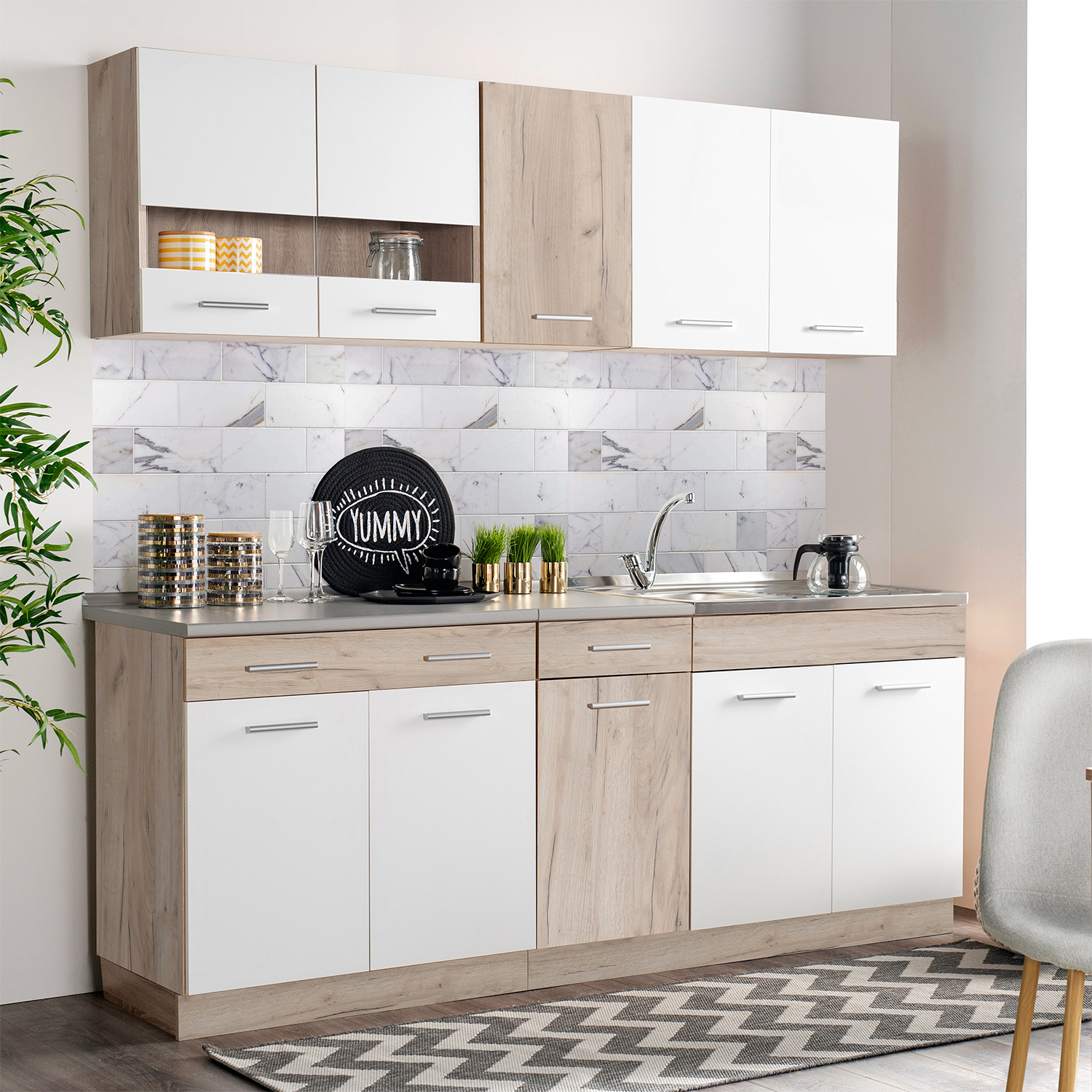 Kitchen Unit without Appliances 120 cm White | Oak | Single Kitchen | Mini Kitchen | Kitchen Element