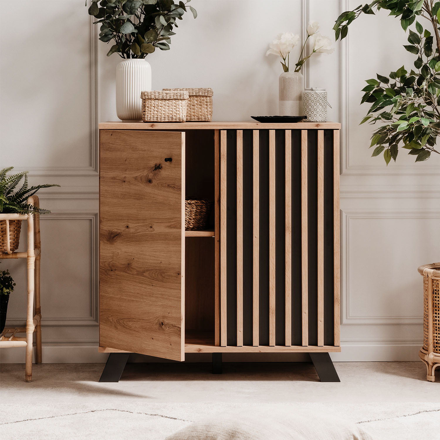 Industrial Look Sideboard Cupboard 80 cm Storage Cabinet Wood Oak Living Room