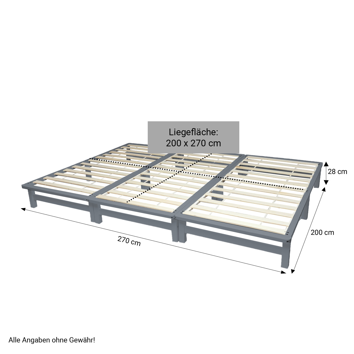 Family bed wooden bed pallet bed 270x200 cm Solid Frame Futon bed Pallet Furniture Grey