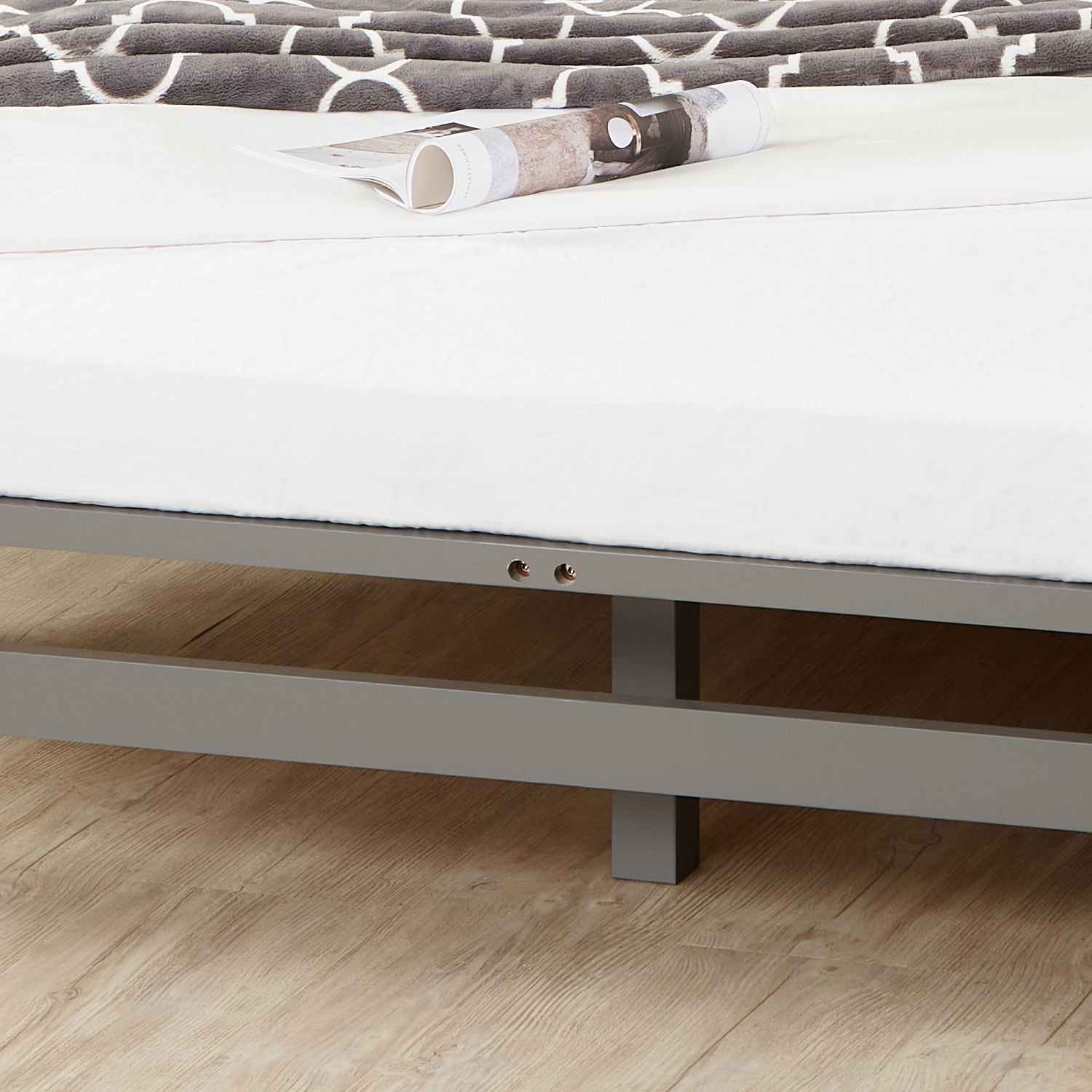 Pallet Bed 140x200 cm Gray with Drawers & Slatted Base – Solid Wood Double Bed with Storage