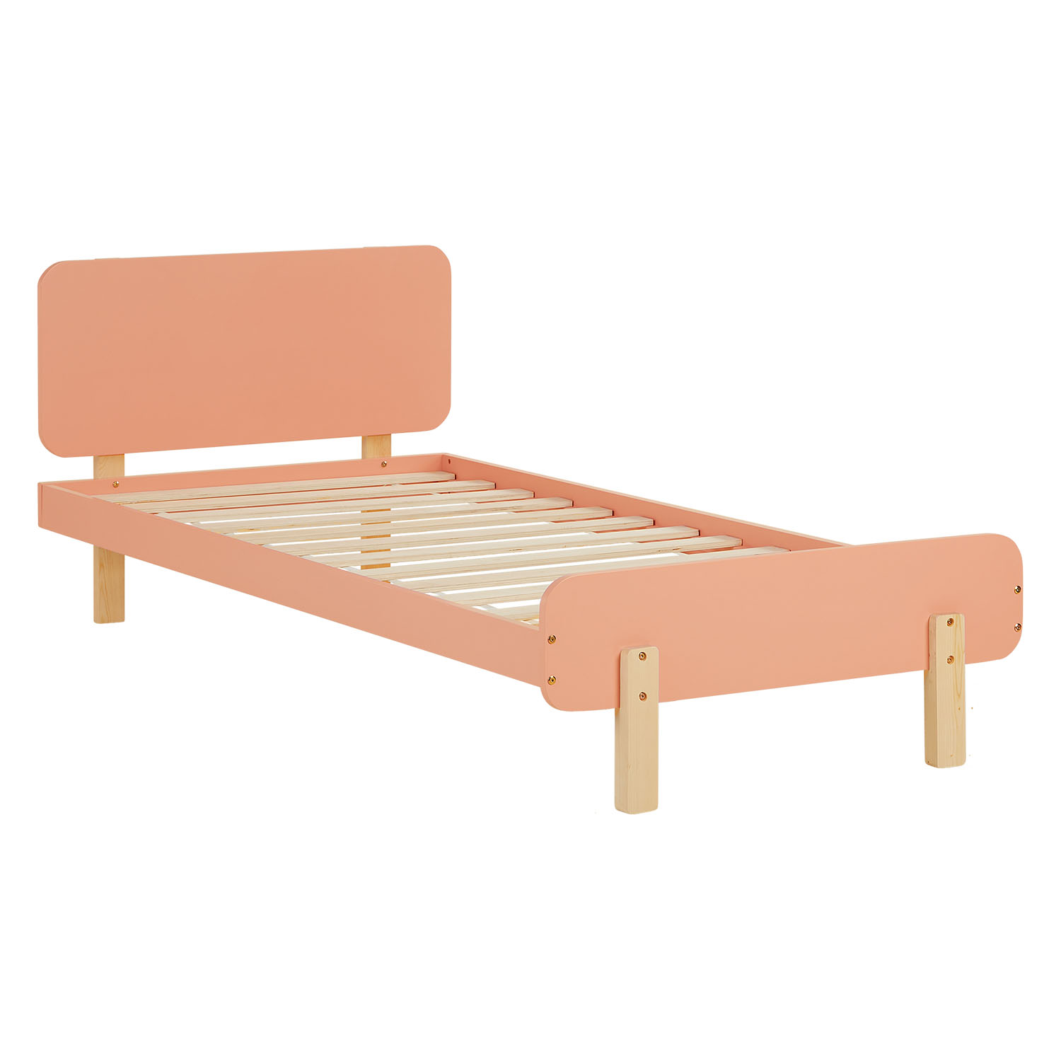 Wooden Bed 90x200 cm Natural Red – Retro Single Bed with Slatted Base for Children's, Teenagers' & Guest Rooms