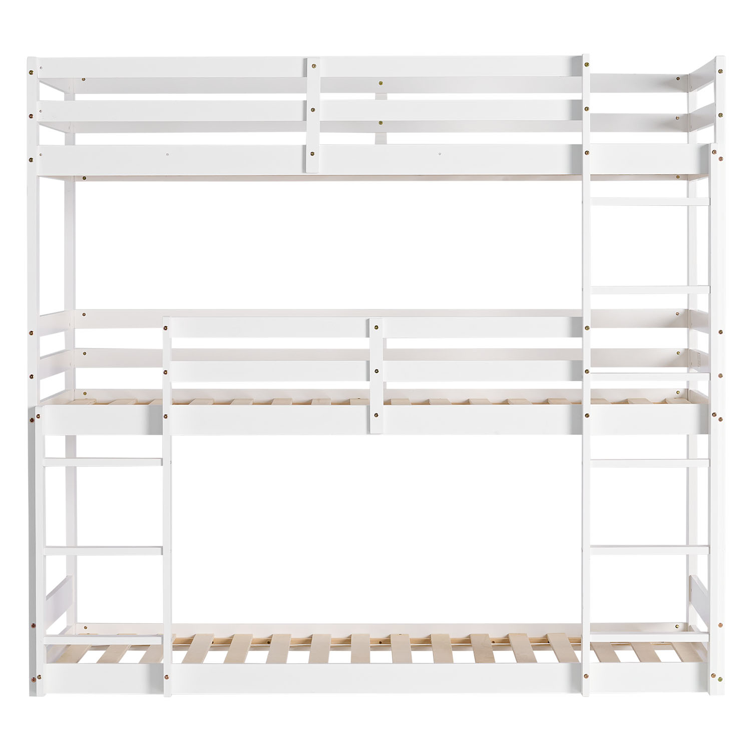 Triple Bunk Bed 90x200 with Mattresses Children´s Bed High Sleeper Cot White Wood Loft Bed Kids Bed