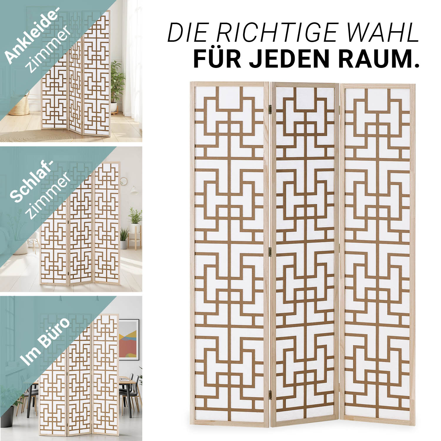 Paravent Natural Shoji | 3-panel | Wood | Room Divider | Partition Privacy Screen