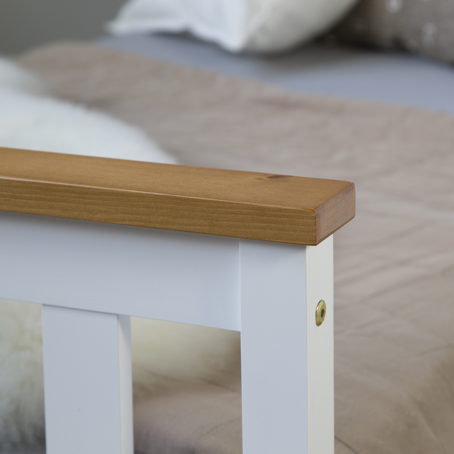 Wood Bed 140x200 cm White Natural | Double Bed | with Slatted Frame | Scandinavian Style | Kids Youth Guest Bedroom