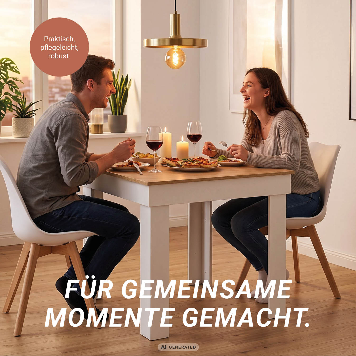 Esstisch Esszimmertisch Weiß 80x80 / 90x60 cm Holztisch Küchentisch Holz Eiche Tisch Massiv Wohnzimmertisch