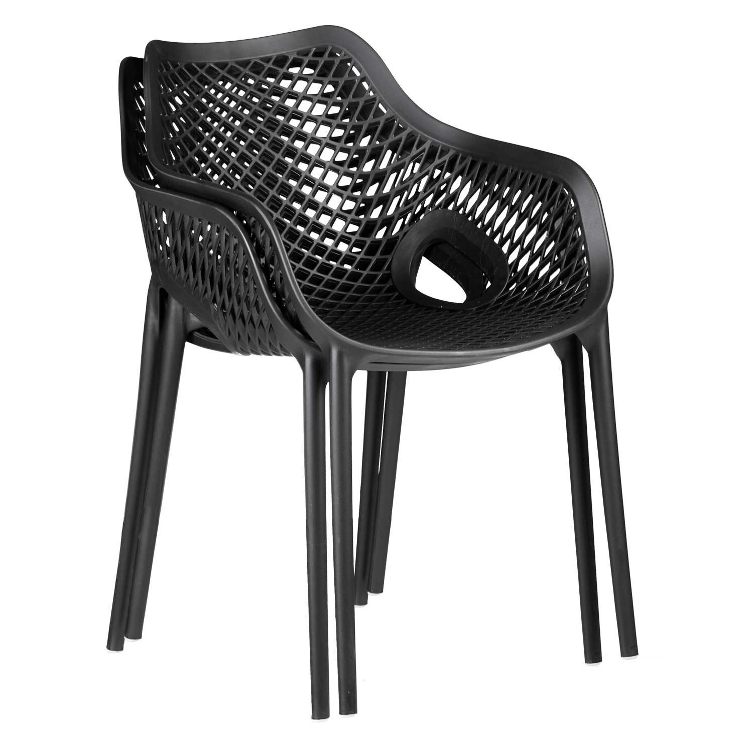 Chaise de jardin avec accoudoirs Noir Lot de 6 Fauteuils de jardin Plastique Chaises exterieur Chaises empilable