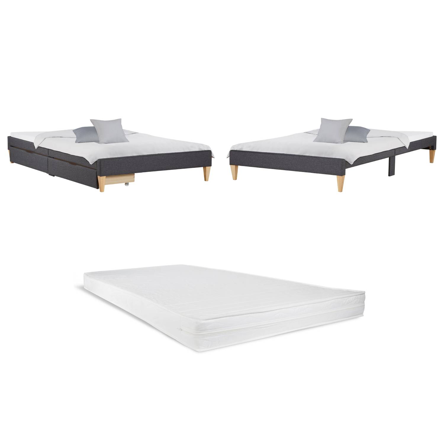 Upholstered Bed 90 140 x200 cm Slatts Grey Fabric Bed Single Bed Double Bed Futon Bed Frame Platform Bed Mattress 2 Drawers