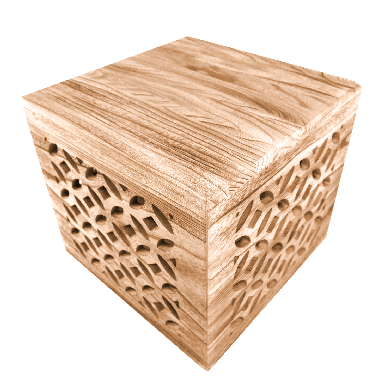 Side table wood cube bedside light