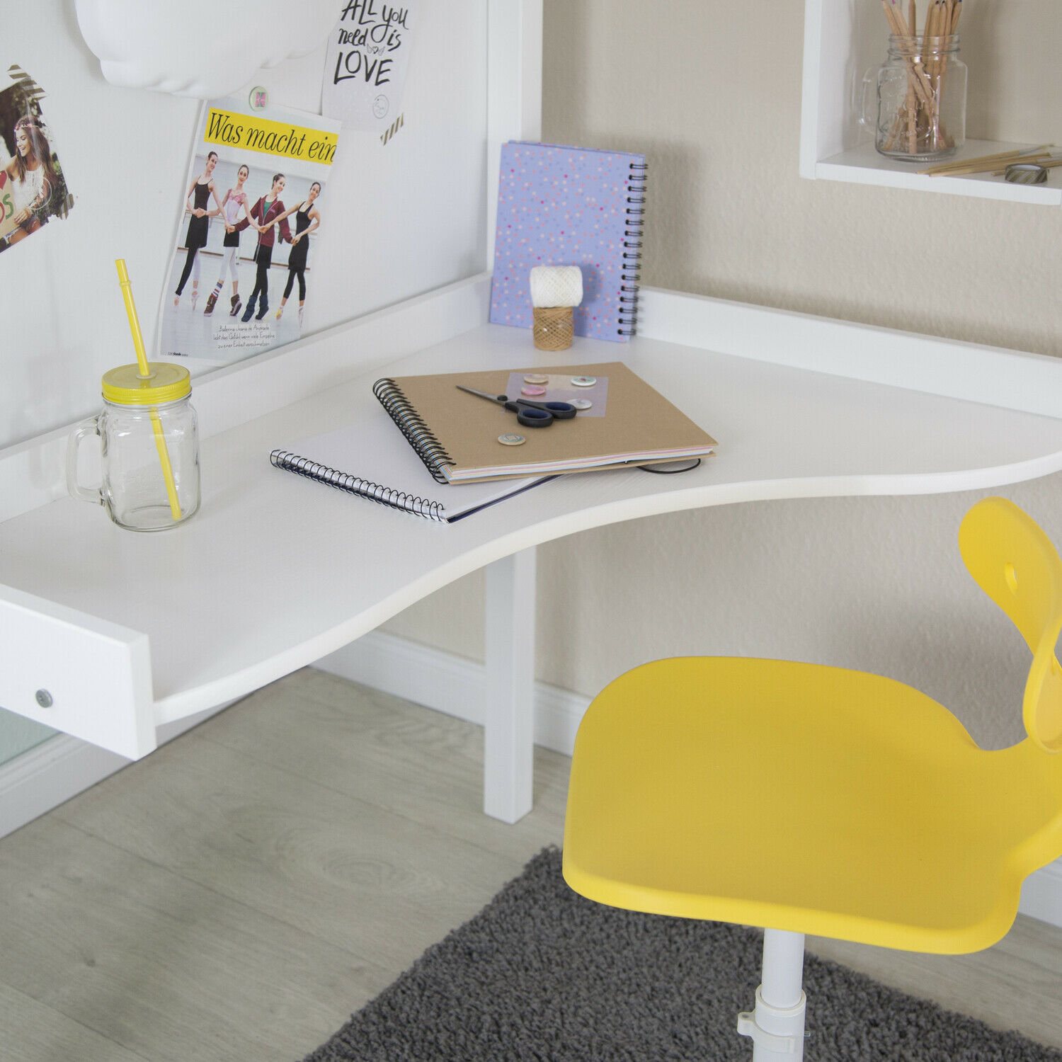 Loft Bed Kids 90x200 cm White | Ladder | Desk Included