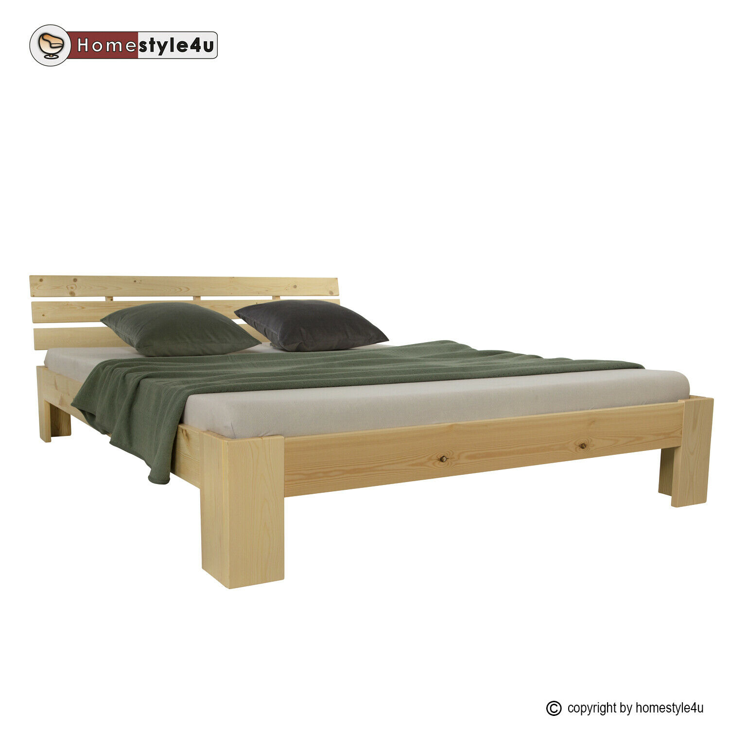 Wood Bed 180x200 cm Natural | Double Bed | with Slatted Frame | Solid | Kids Youth Guest Bedroom Wood Bed 180x200 cm Natural | Double Bed | with Slatted Frame | Solid | Kids Youth Guest Bedroom