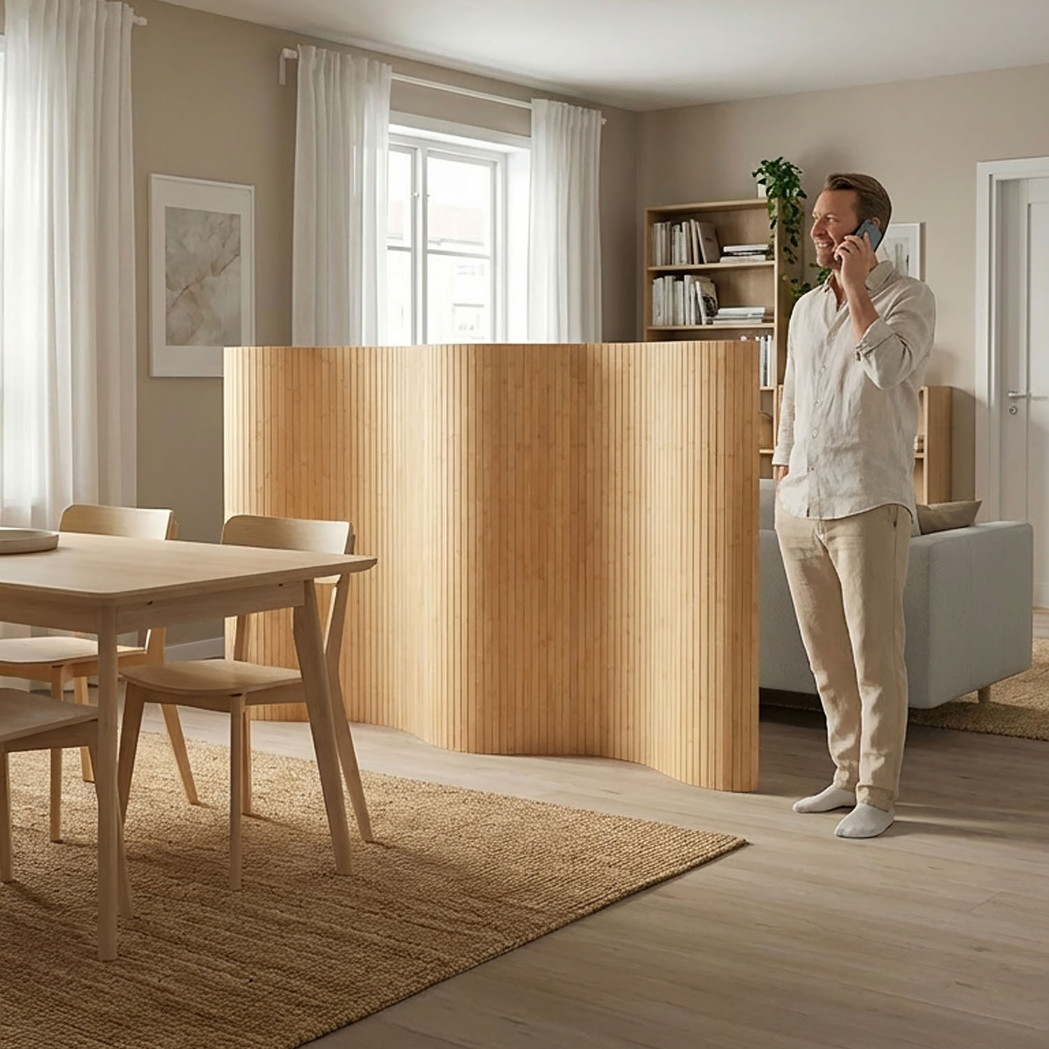 Paravent Bamboo Height 145 cm Brown | Room Divider | Partition Privacy Screen