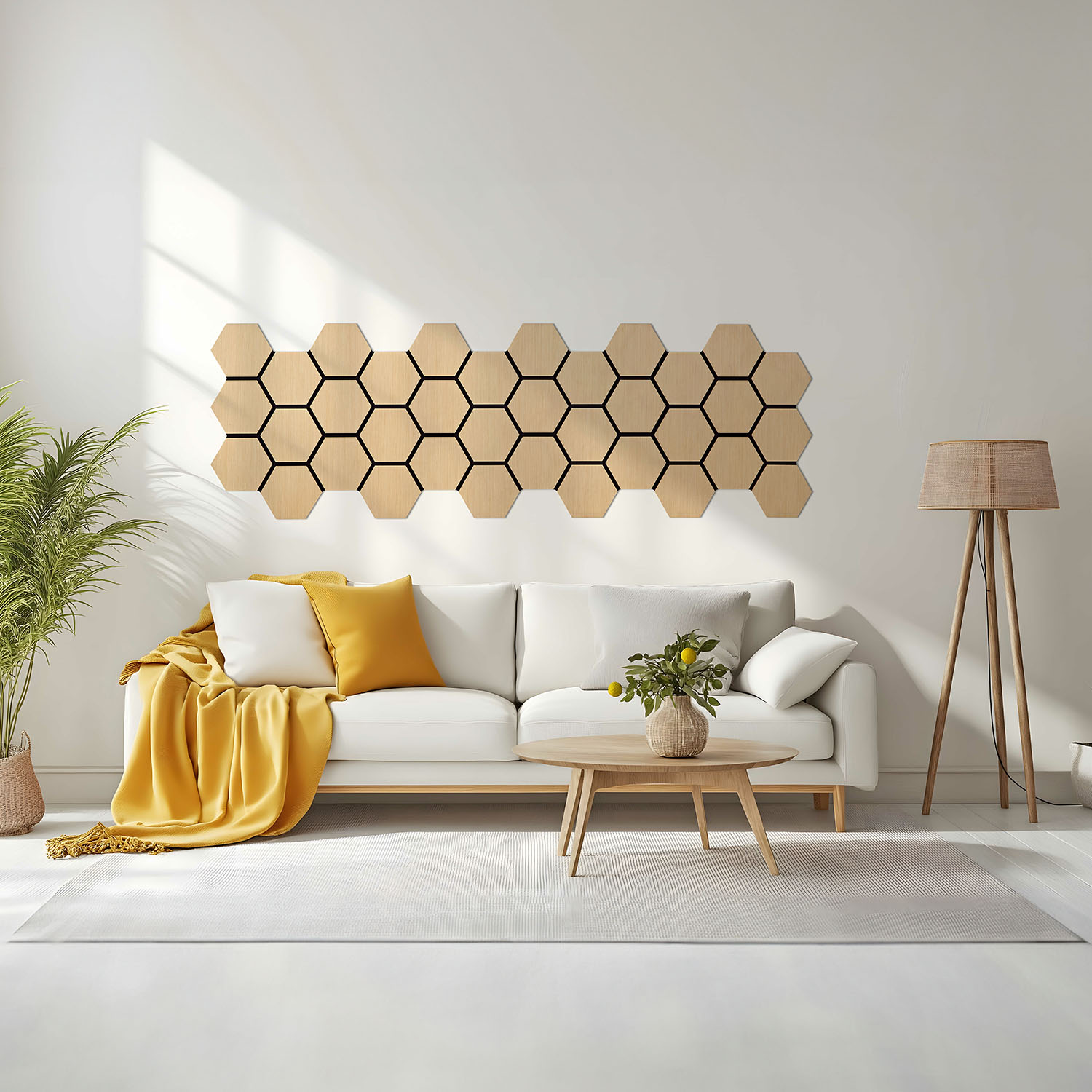 Acoustic Panels Wall Panels Hexagon Honeycomb 76 x 62 cm Natural Oak | Wood | 4-piece Set | 3D
