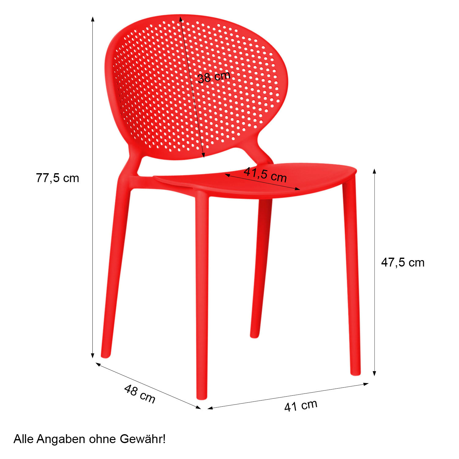 Modern Garden chair Set of 4 Red Camping chairs Outdoor chairs Plastic Stacking chairs Kitchen chairs