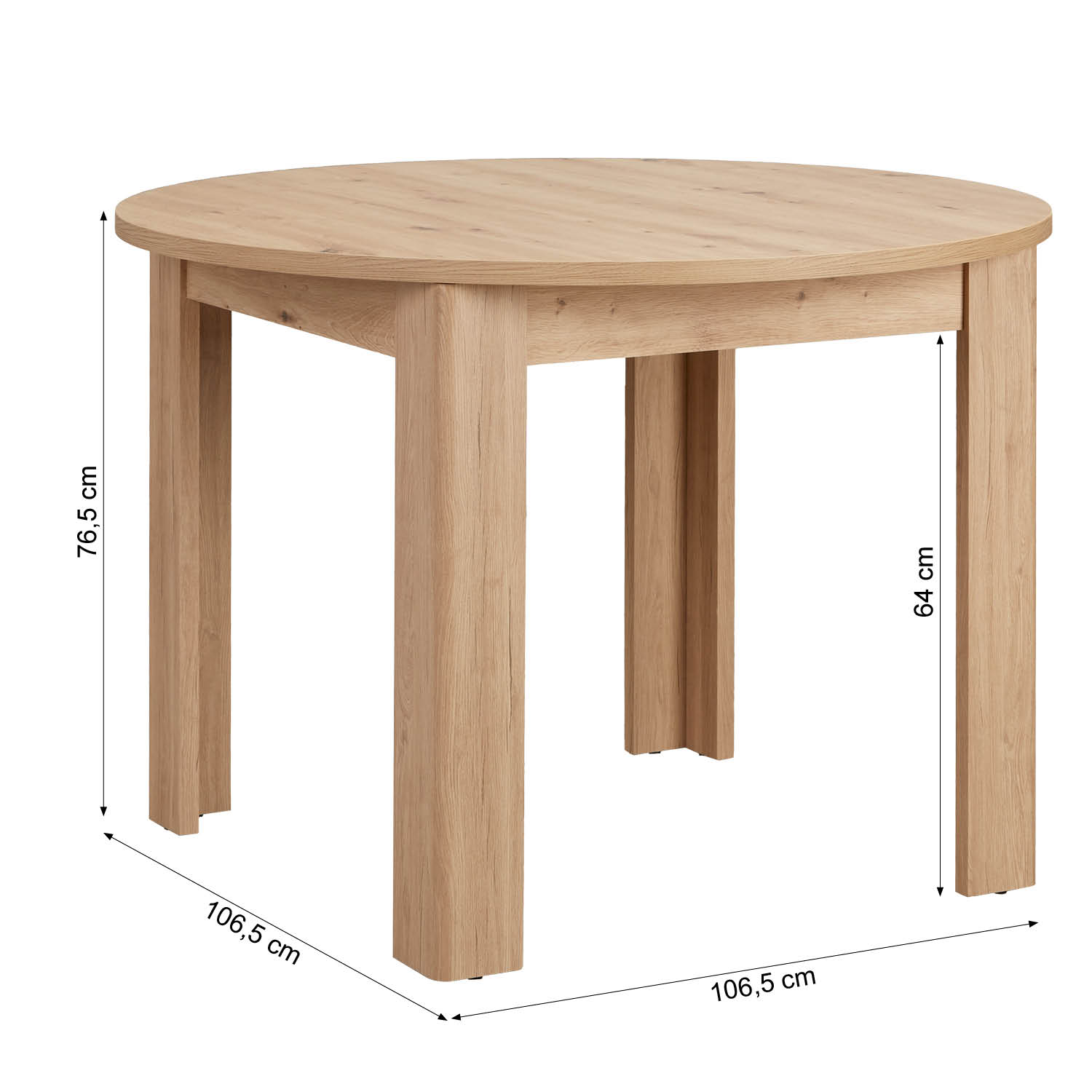 Modern Dining Table Round Kitchen Table Ø 106 cm Wooden Table Oak 4 Seater
