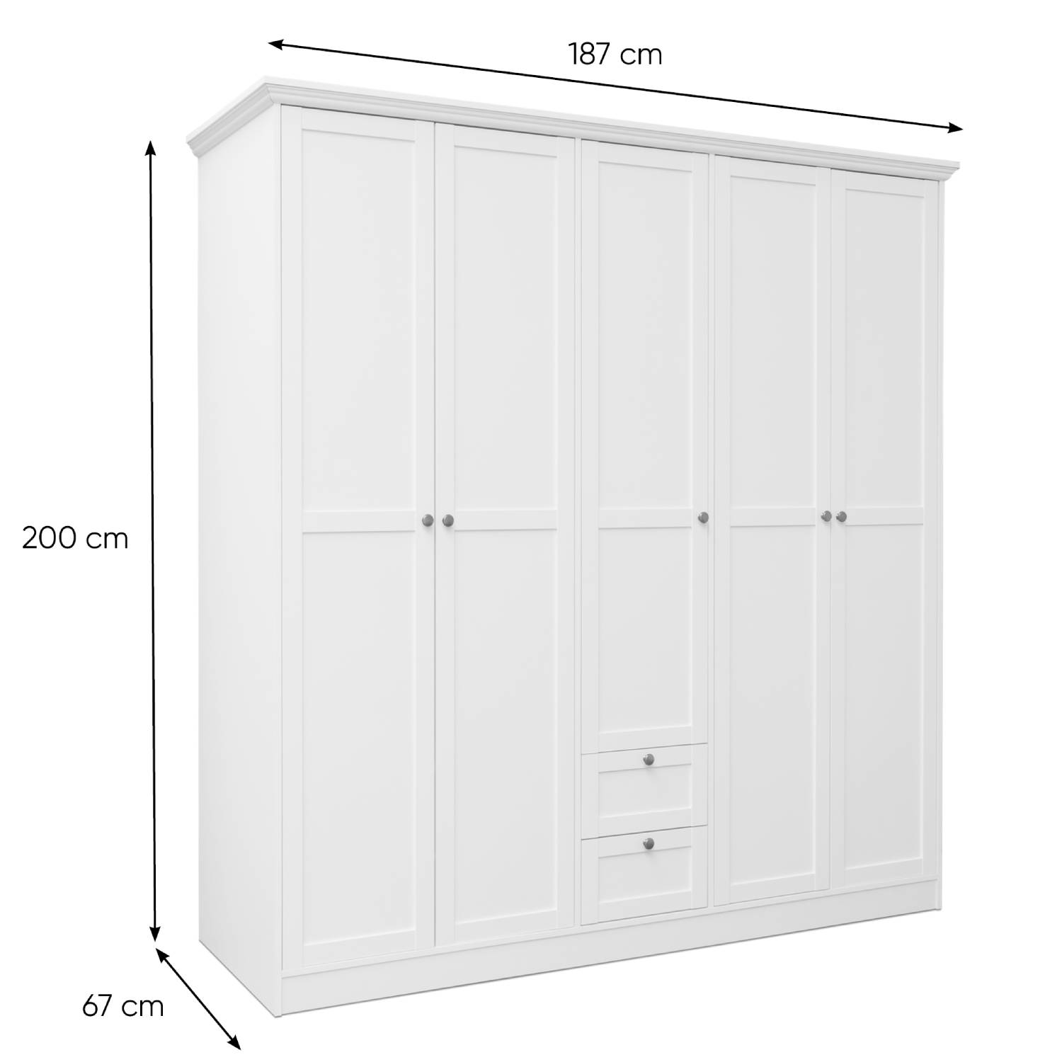 Wardrobe Cupboard White with Drawers 5 Doors Bedroom Wardrobe Furniture Storage Closet
