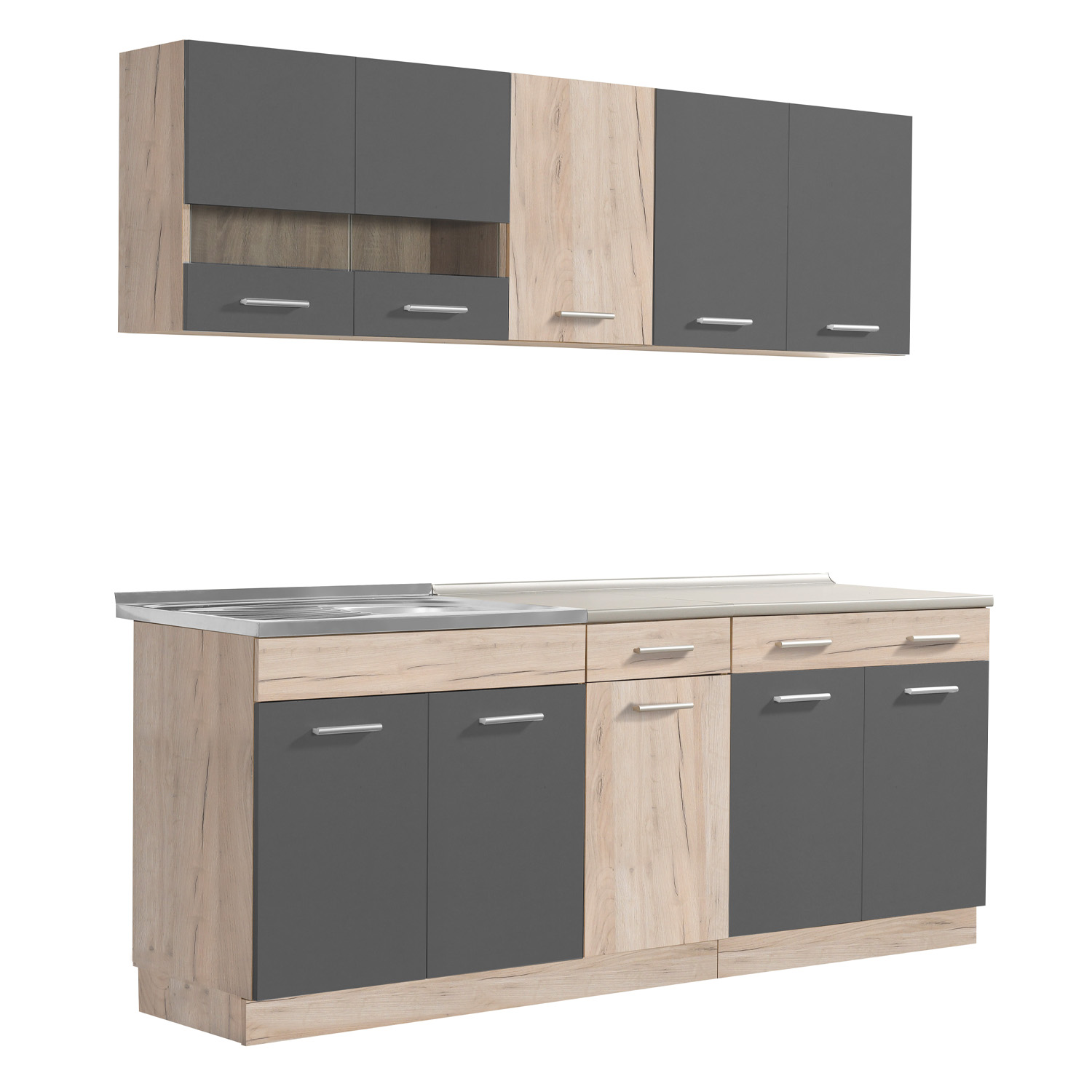 Kitchen Unit without Appliances 200 cm Gray | Oak | Single Kitchen | Mini Kitchen | Kitchen Element