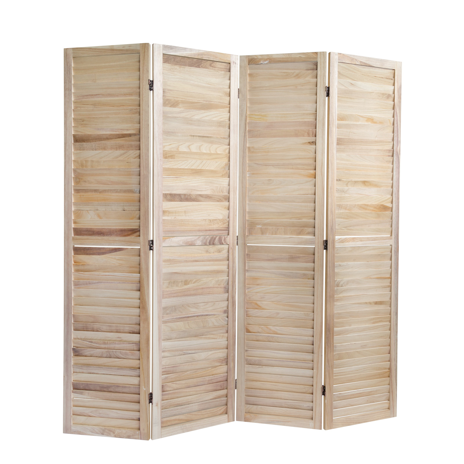 Paravent Natural Wooden Slats | 4-panel | Wood | Room Divider Partition Privacy Screen