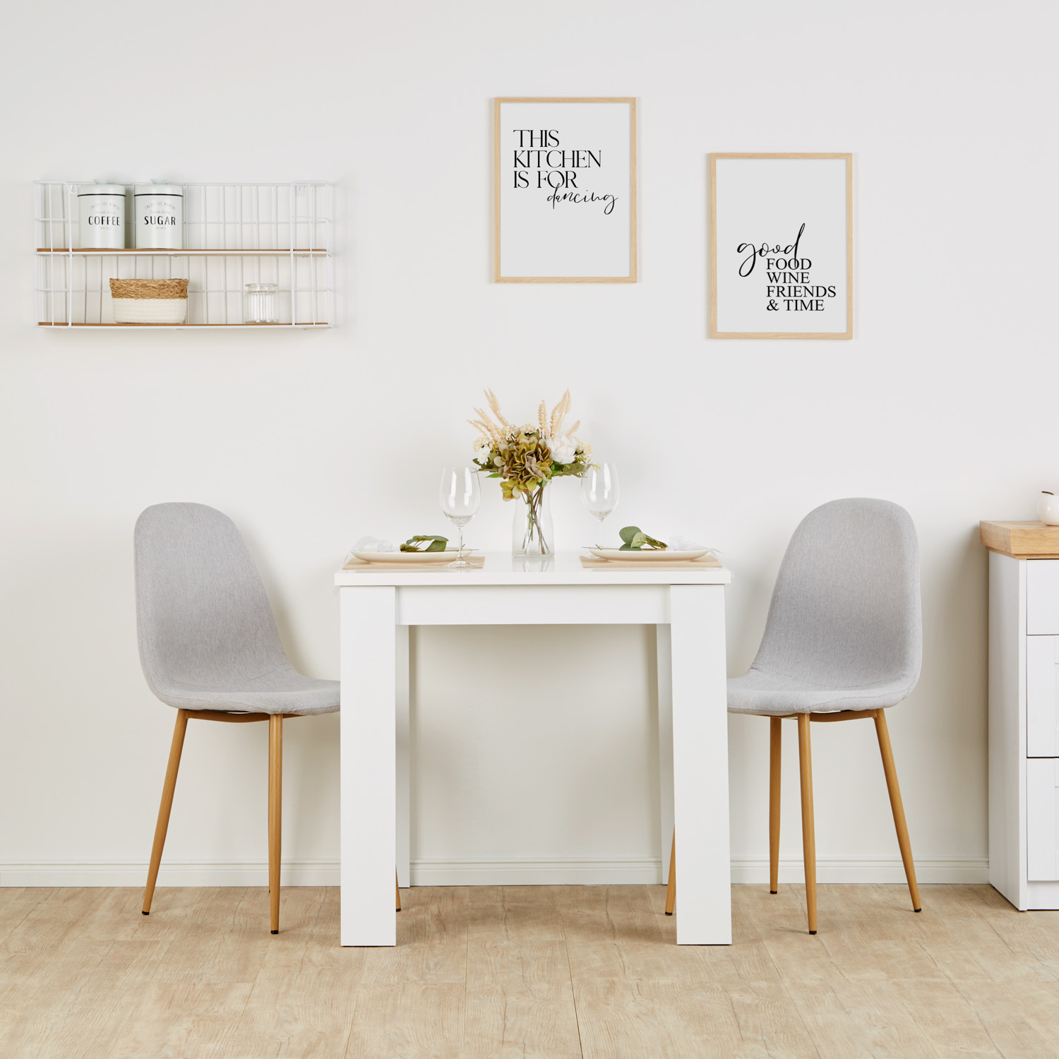 Upholstered Chair Linen Grey | Set of 2 | rounded Backrest | without Armrests | Kitchen Dining Room Office