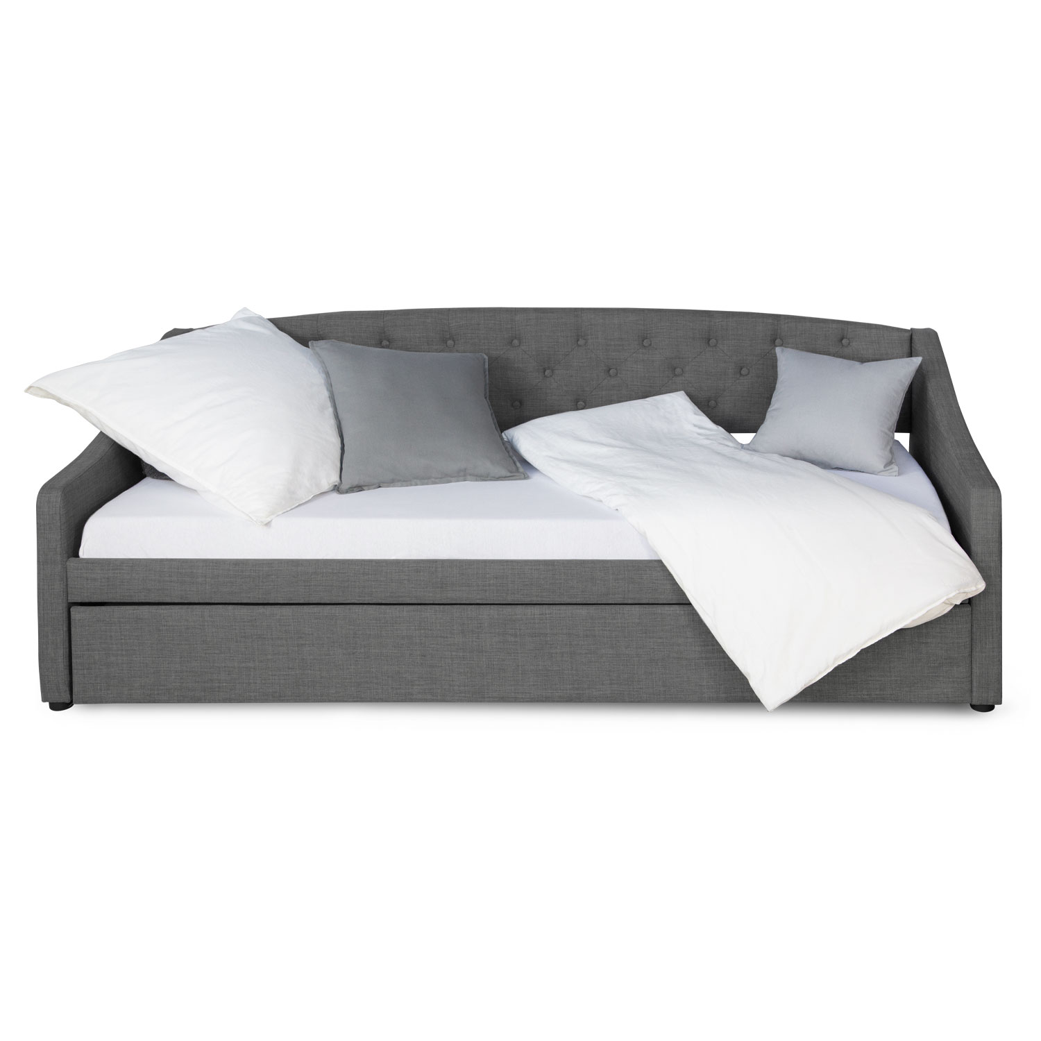 Upholstered Bed 90x200 cm Gray with Storage – Daybed & Pull-Out Guest Bed