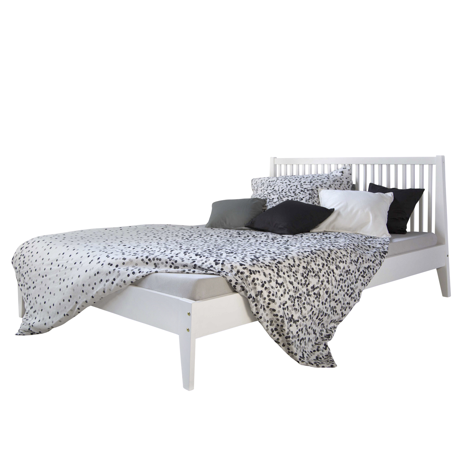 Wood Bed 140x200 cm White | Double Bed | with Slatted Frame | Scandinavian Style | Kids Youth Guest Bedroom