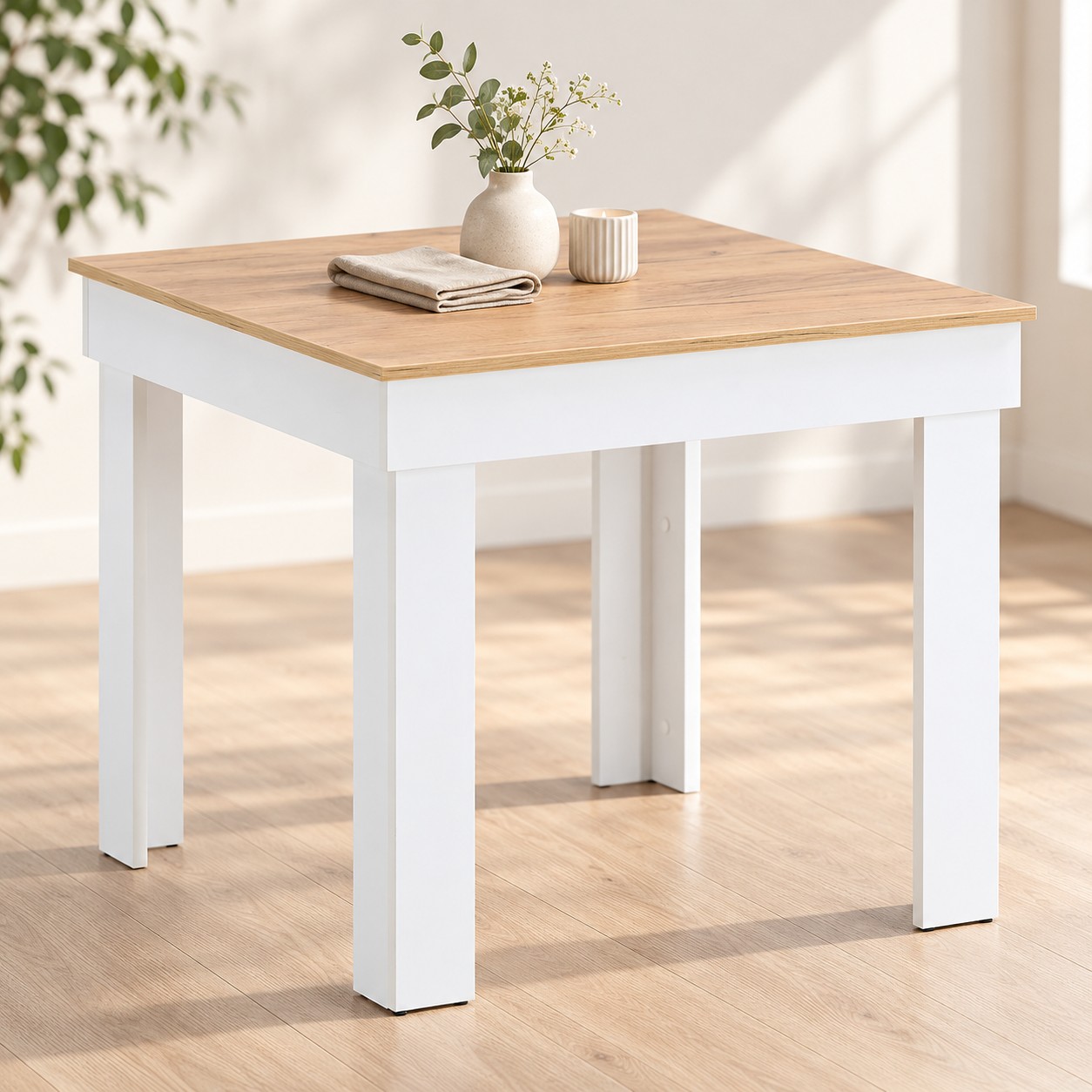 Modern Dining Table Kitchen Table Wooden Table 80x80 cm White 2 Seater Living Room Oak
