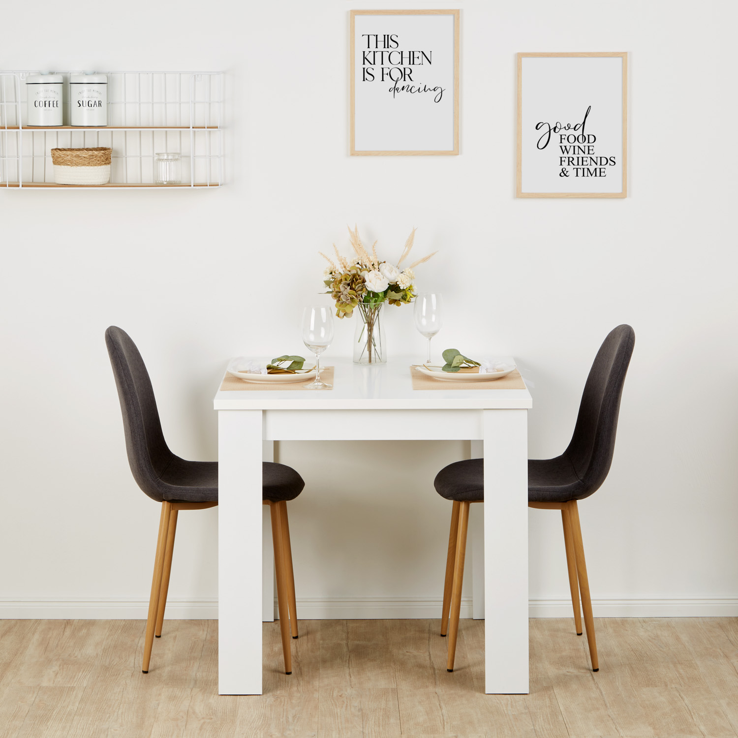 Set of 2 Upholstered Linen Chairs in Anthracite – Elegant dining chairs with rounded backs and wood-effect legs