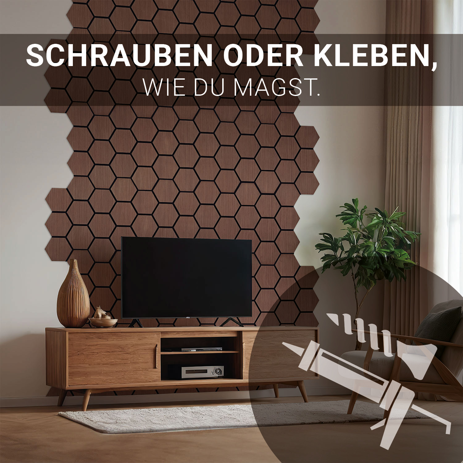 Acoustic Panels Wall Panels Hexagon Honeycomb 76 x 62 cm Brown Walnut | Wood | 4-piece Set | 3D