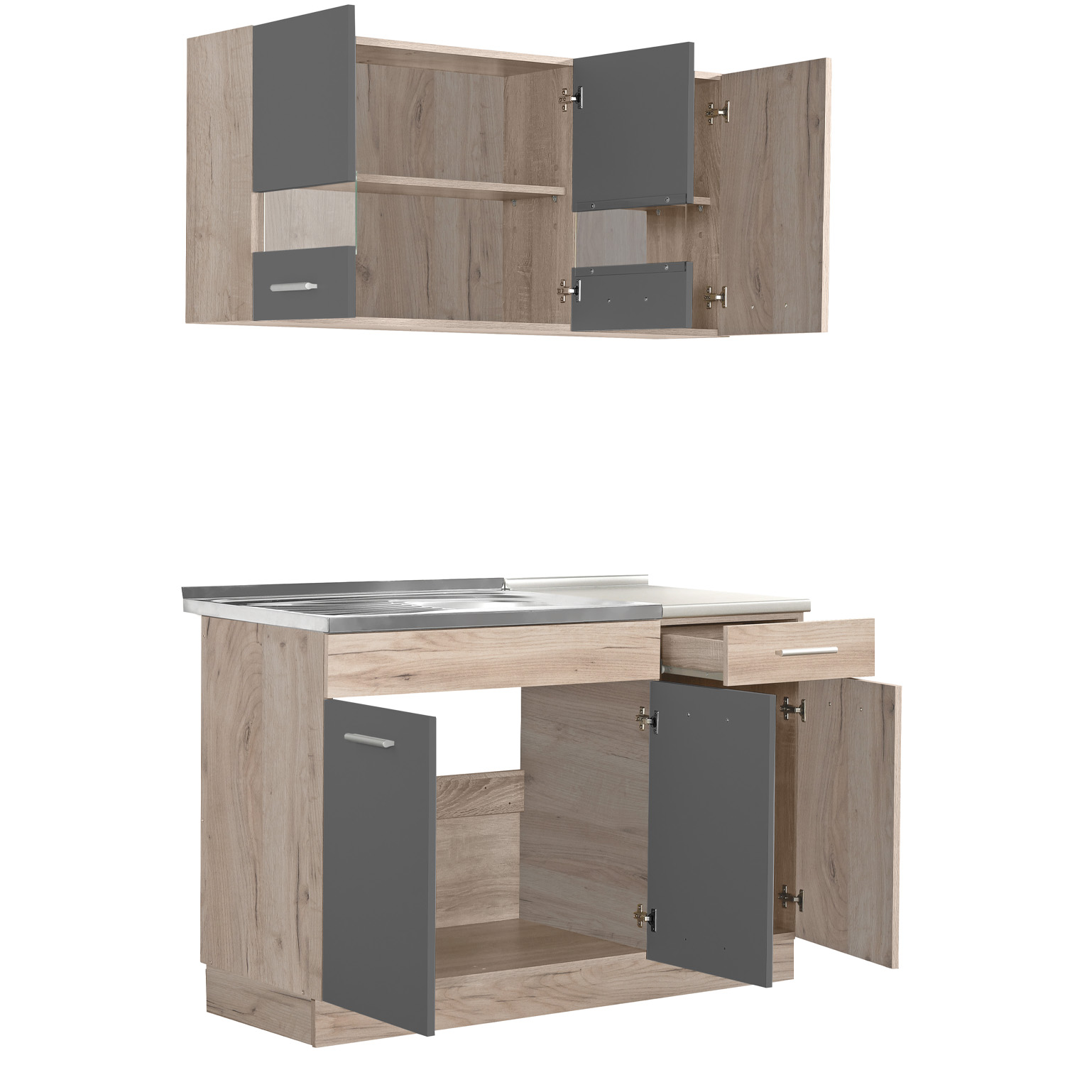 120 cm kitchen unit (without appliances) | Gray & Oak | Modern compact kitchen with plenty of storage space