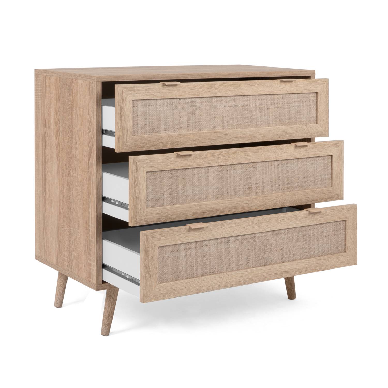 Sideboard Cabinet Wood Brown Rafia Living Room Bed Room Furniture with Drawers