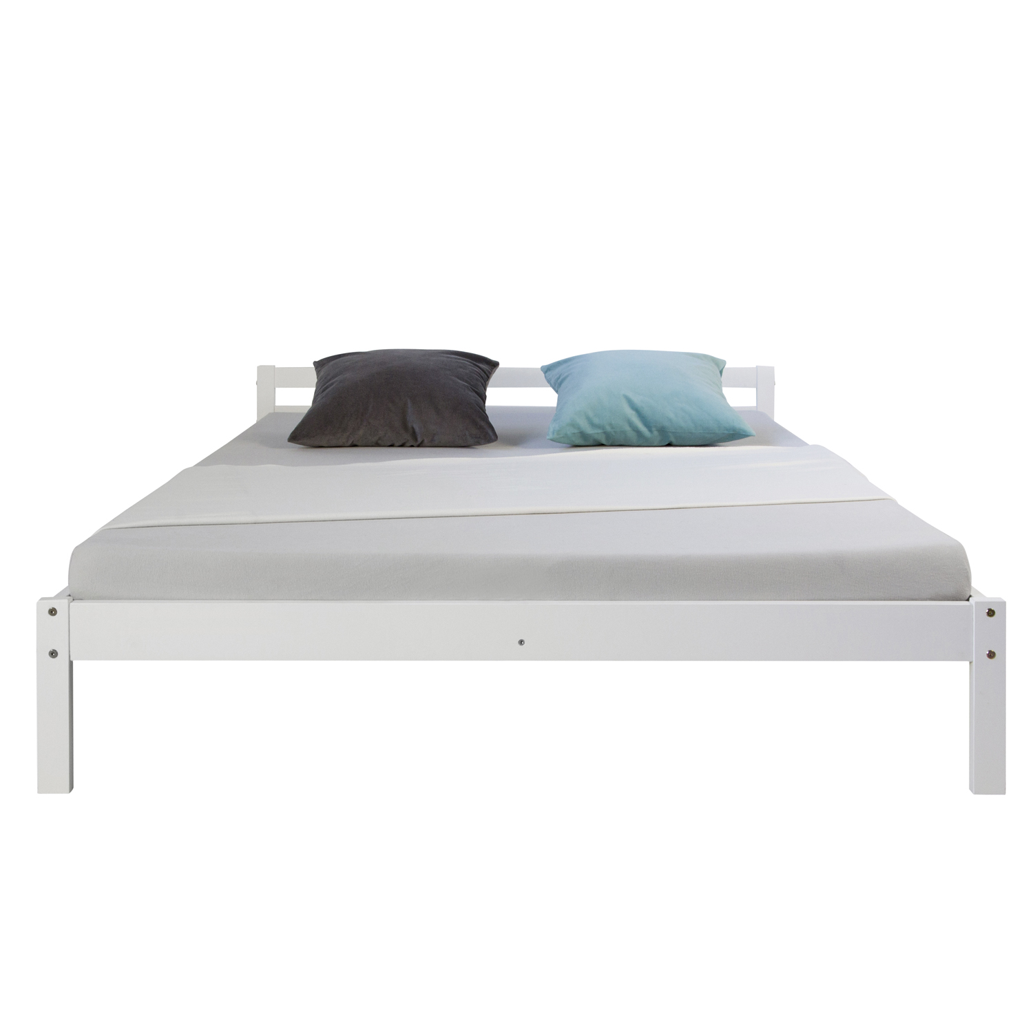 Wood Bed 140x200 cm White | Double Bed | with Slatted Frame | Kids Youth Guest Bedroom