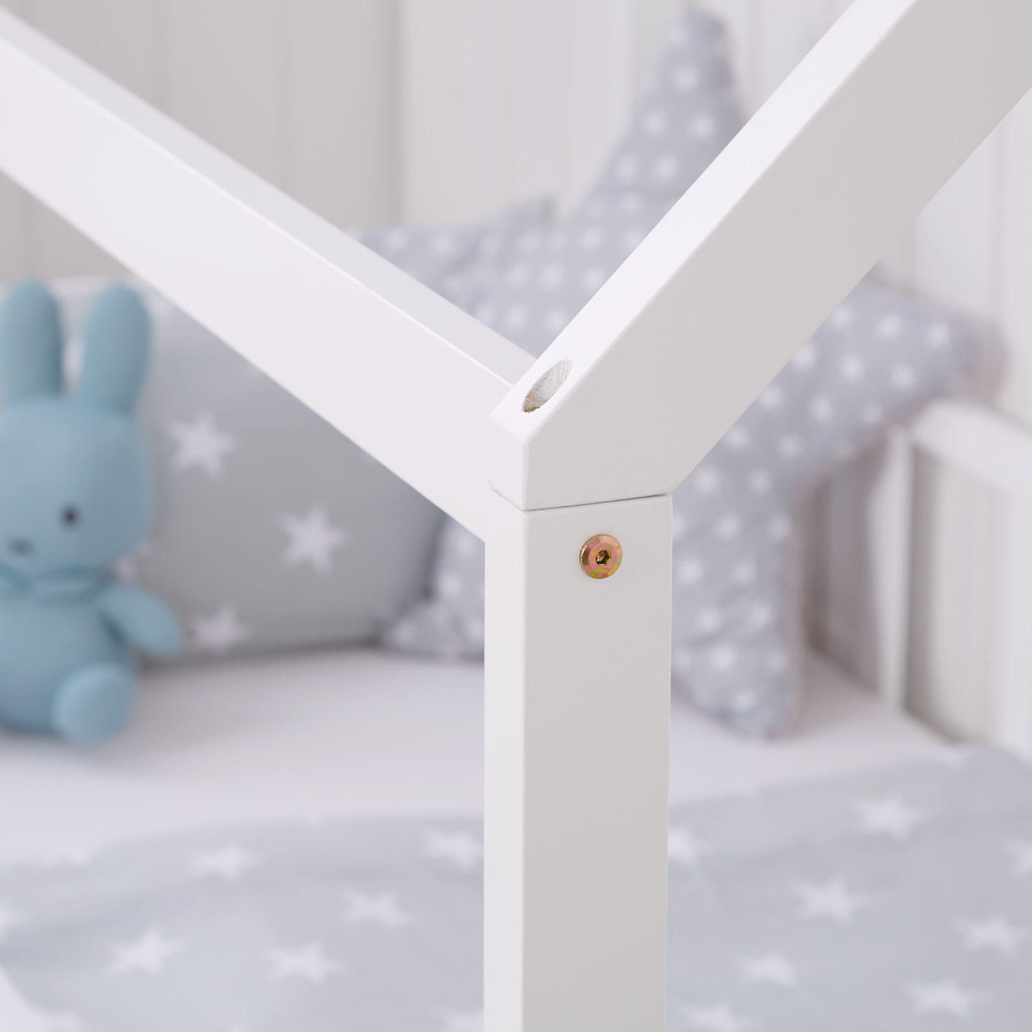 Children's Bed 90x200 cm White | House Bed with Fall Protection | Montessori | Single Bed | with Slatted Frame | Wood