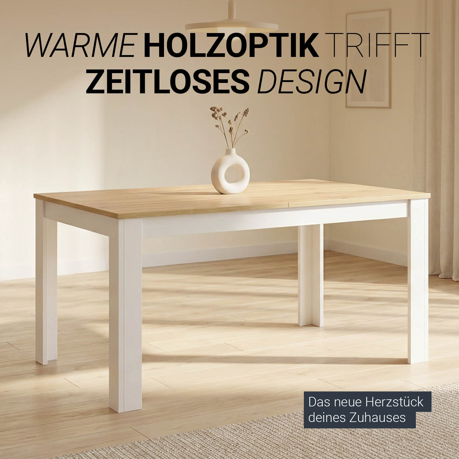 Modern Dining Table Kitchen Table White Wooden Table 135x86 cm Wotan Oak 8 Seater Extendable